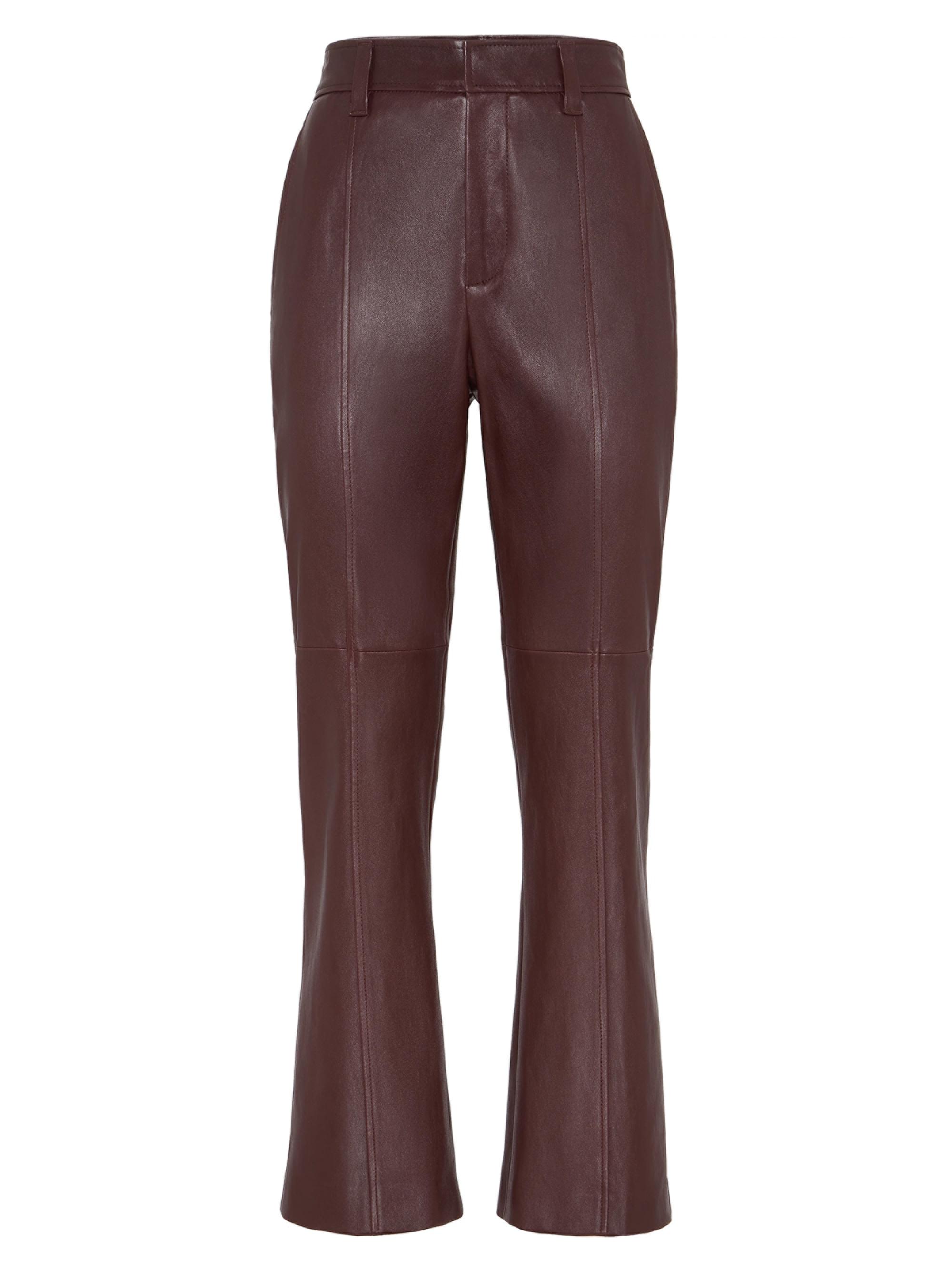 Brunello Cucinelli Women's Stretch Nappa Leather Square Cigarette Trousers - Burgundy
