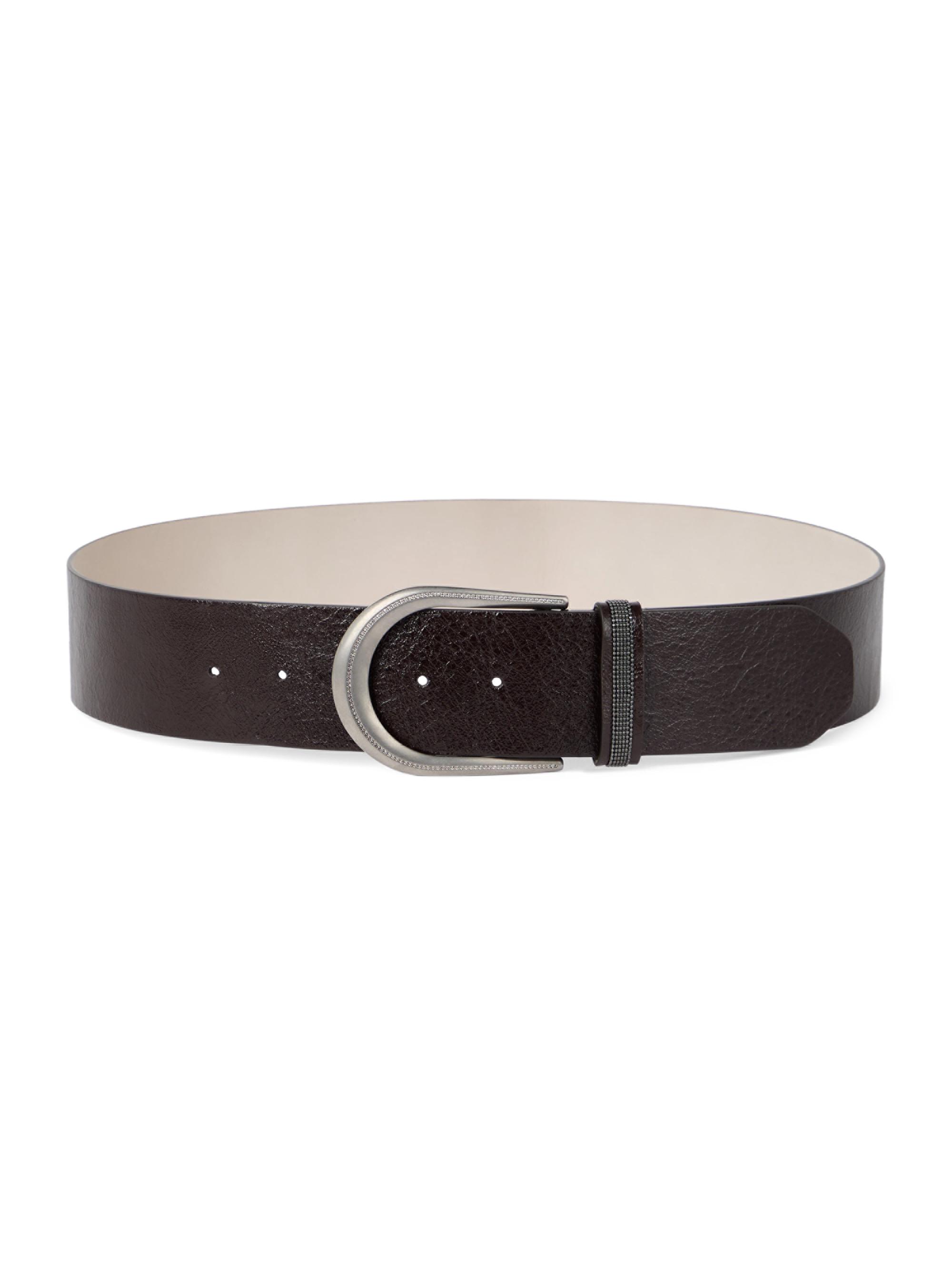 Brunello Cucinelli Women's Glossy Grained Calfskin Belt with Shiny Loop - Black
