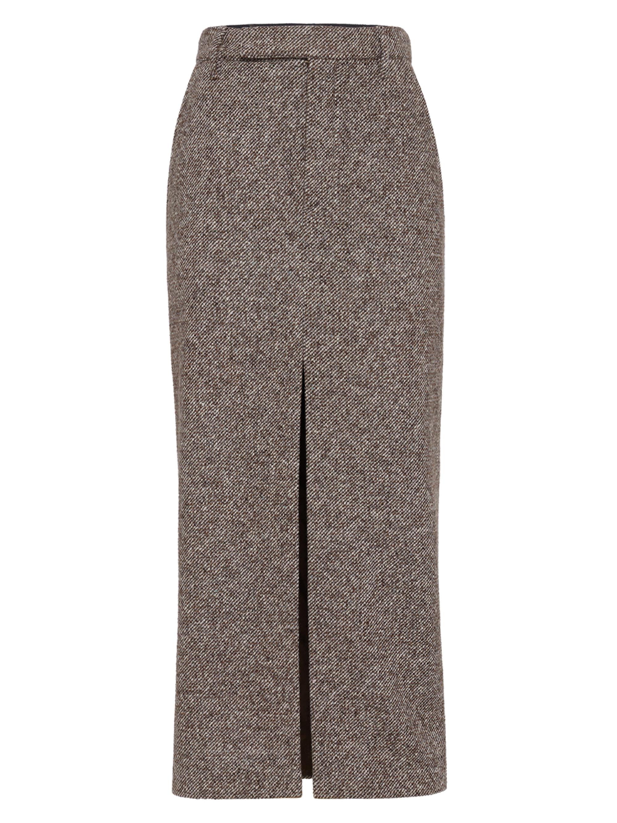 Brunello Cucinelli Women's Virgin Wool and Silk Mélange Diagonal Sartorial Pencil Skirt with Monili - Brown