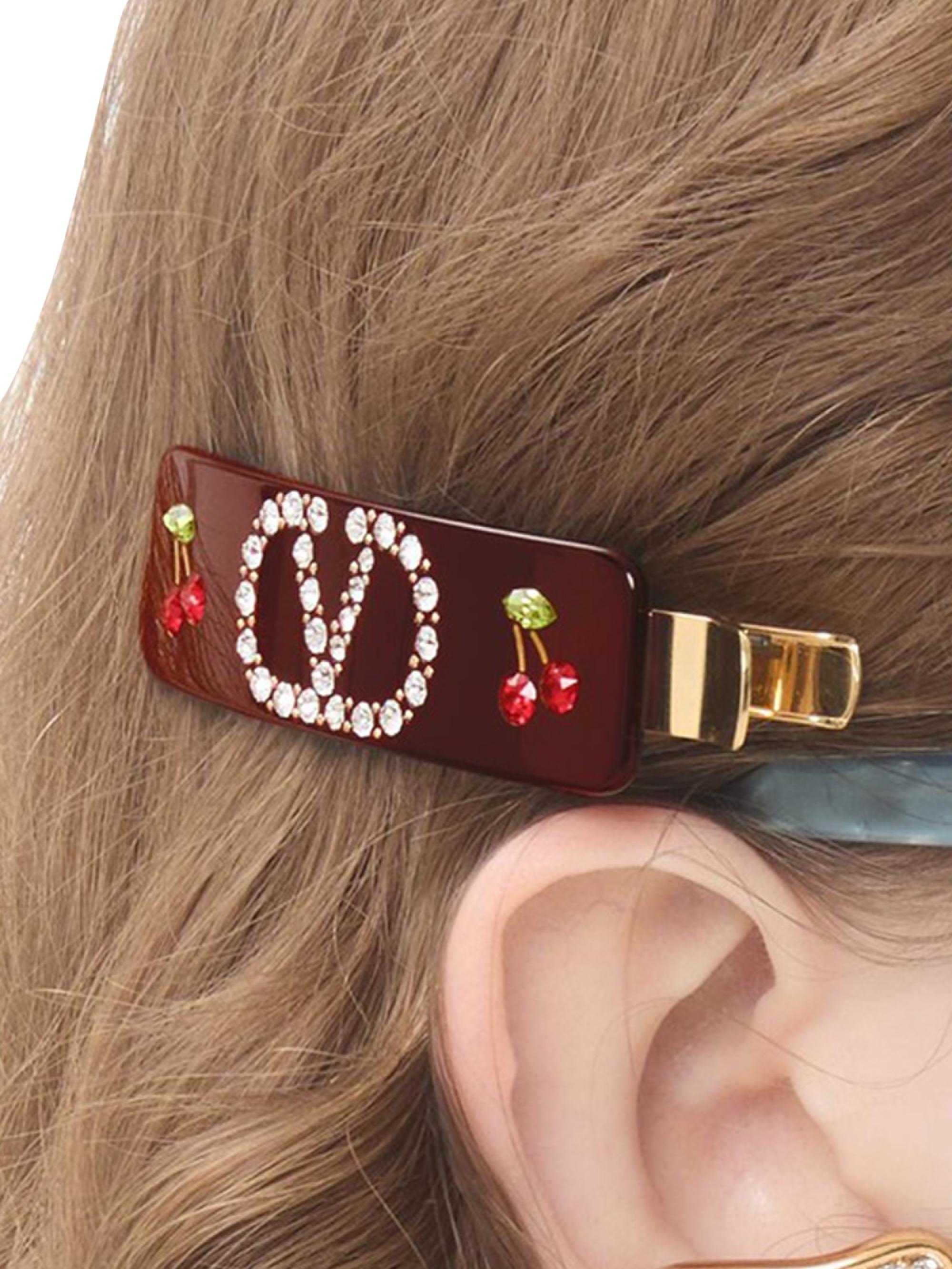 Valentino Garavani Vlogo Signature Hair Clip in Resin, Metal and