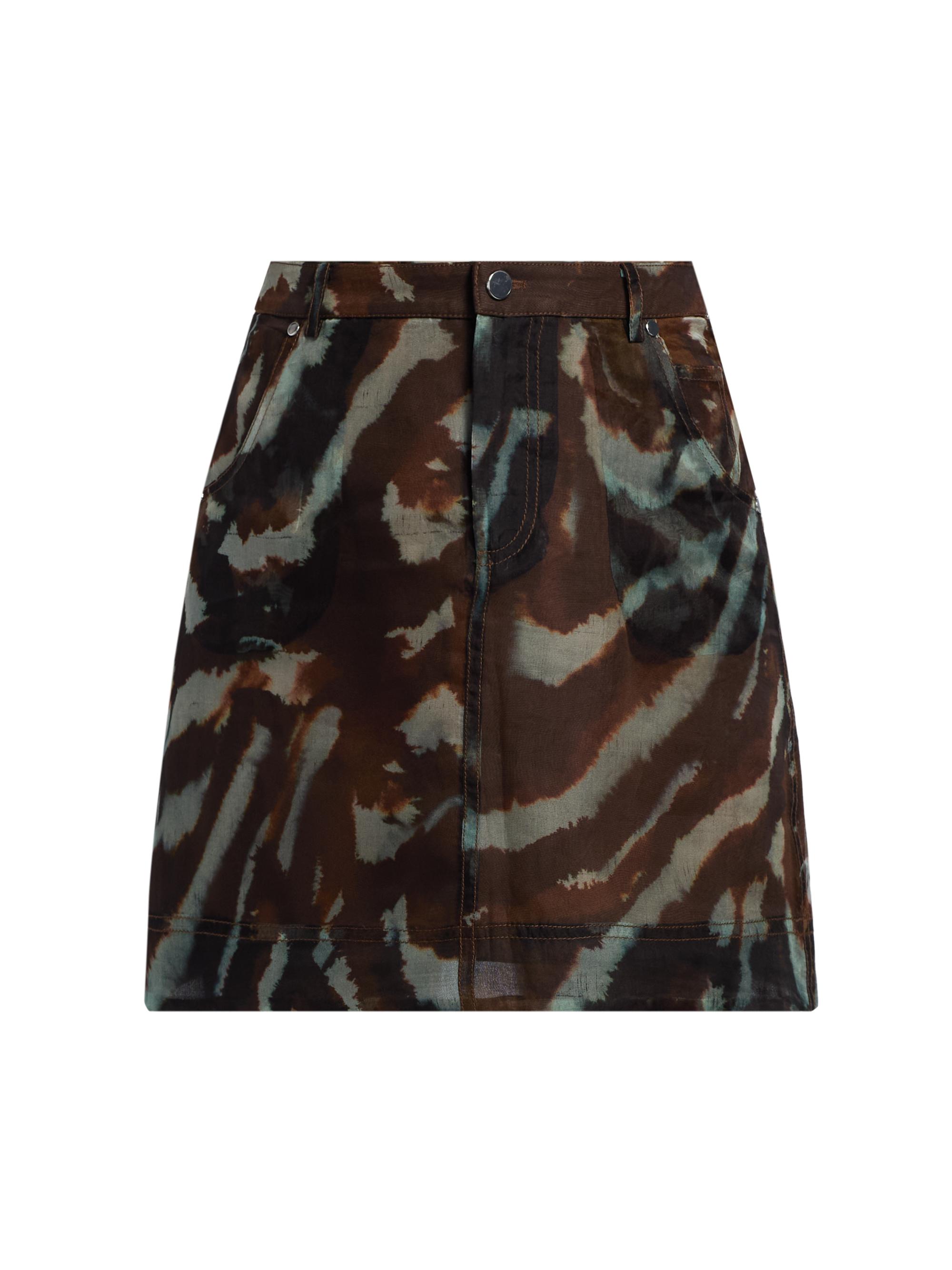 Amur Women's Kathy Printed Sheer Silk Miniskirt - Aerial Terrain