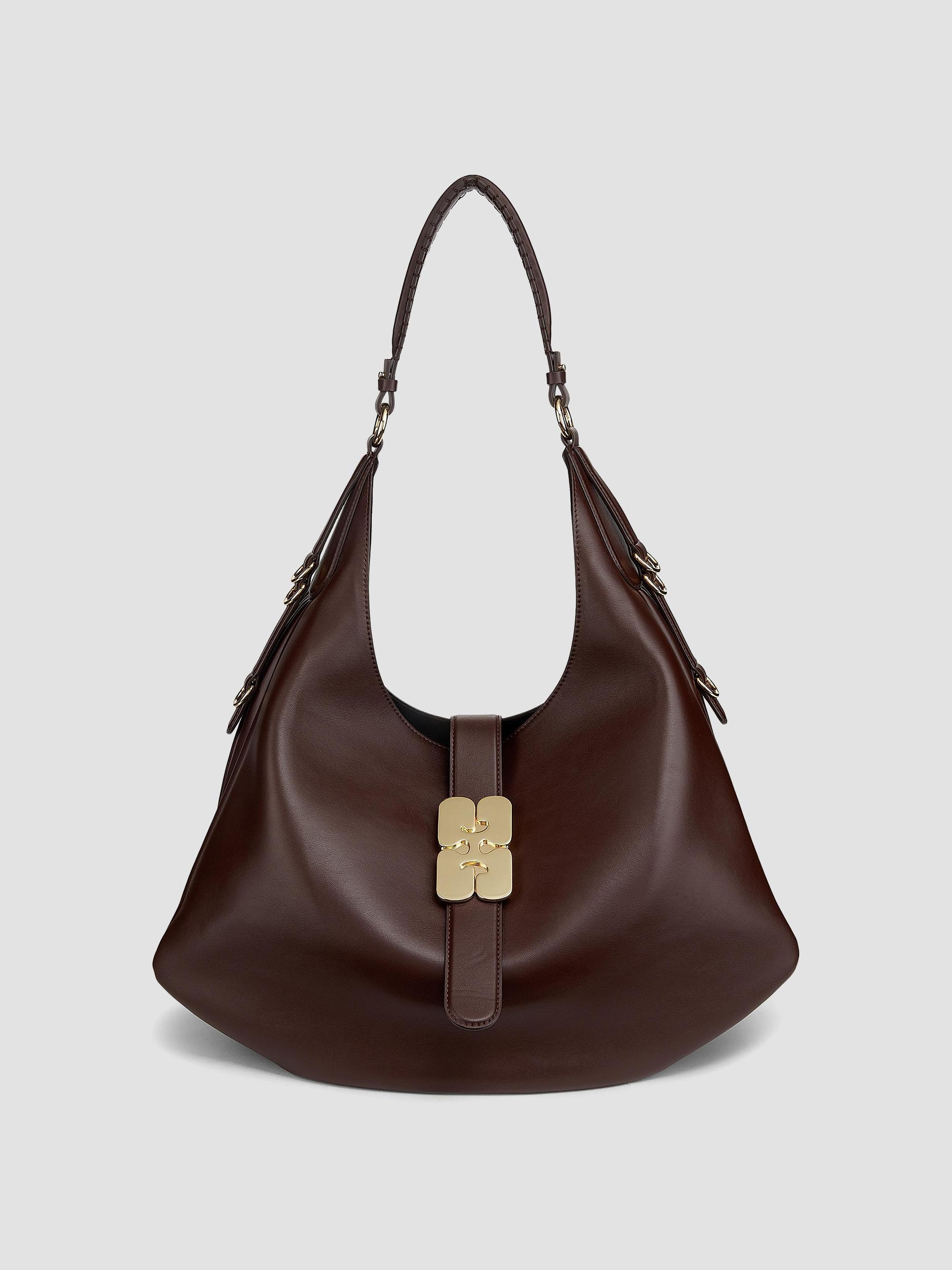 Ganni Women's Large Kat Leather Hobo Bag - Chicory Coffee