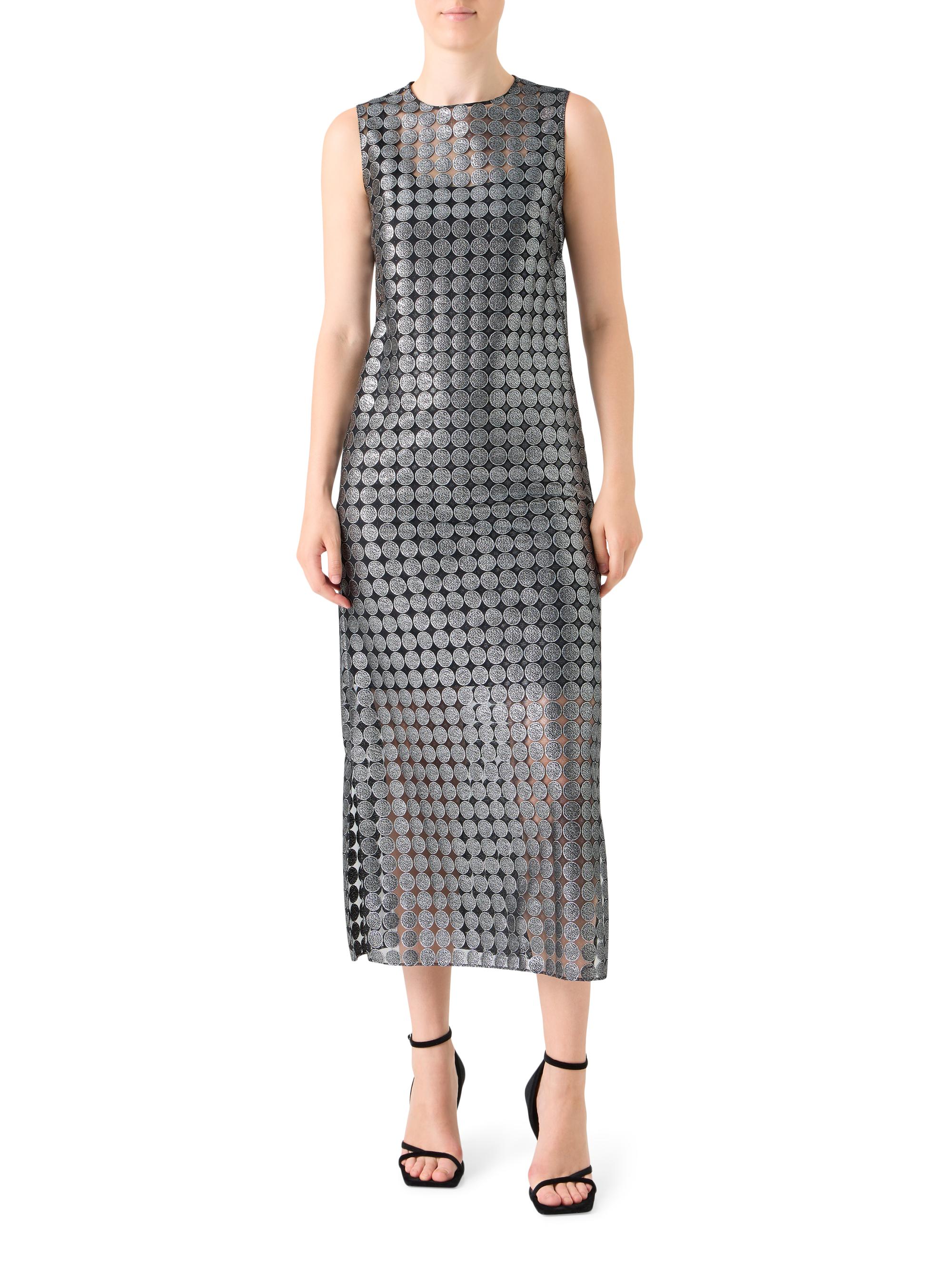 Akris Punto Women's Metallic Dot-on-Tulle Embroidered Midi-Dress - Brushed Steel - Size 8