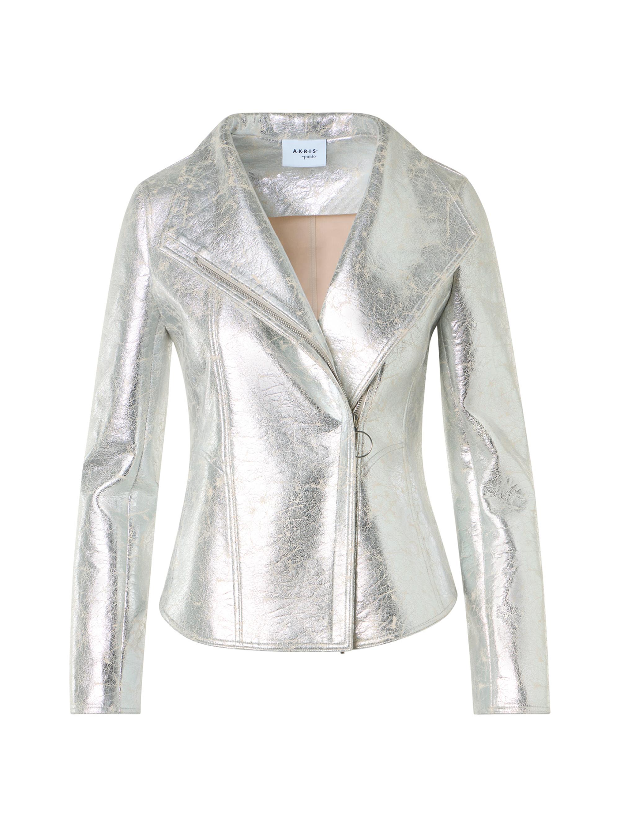 Akris punto Women's Metallic Moto Jacket - Aluminum