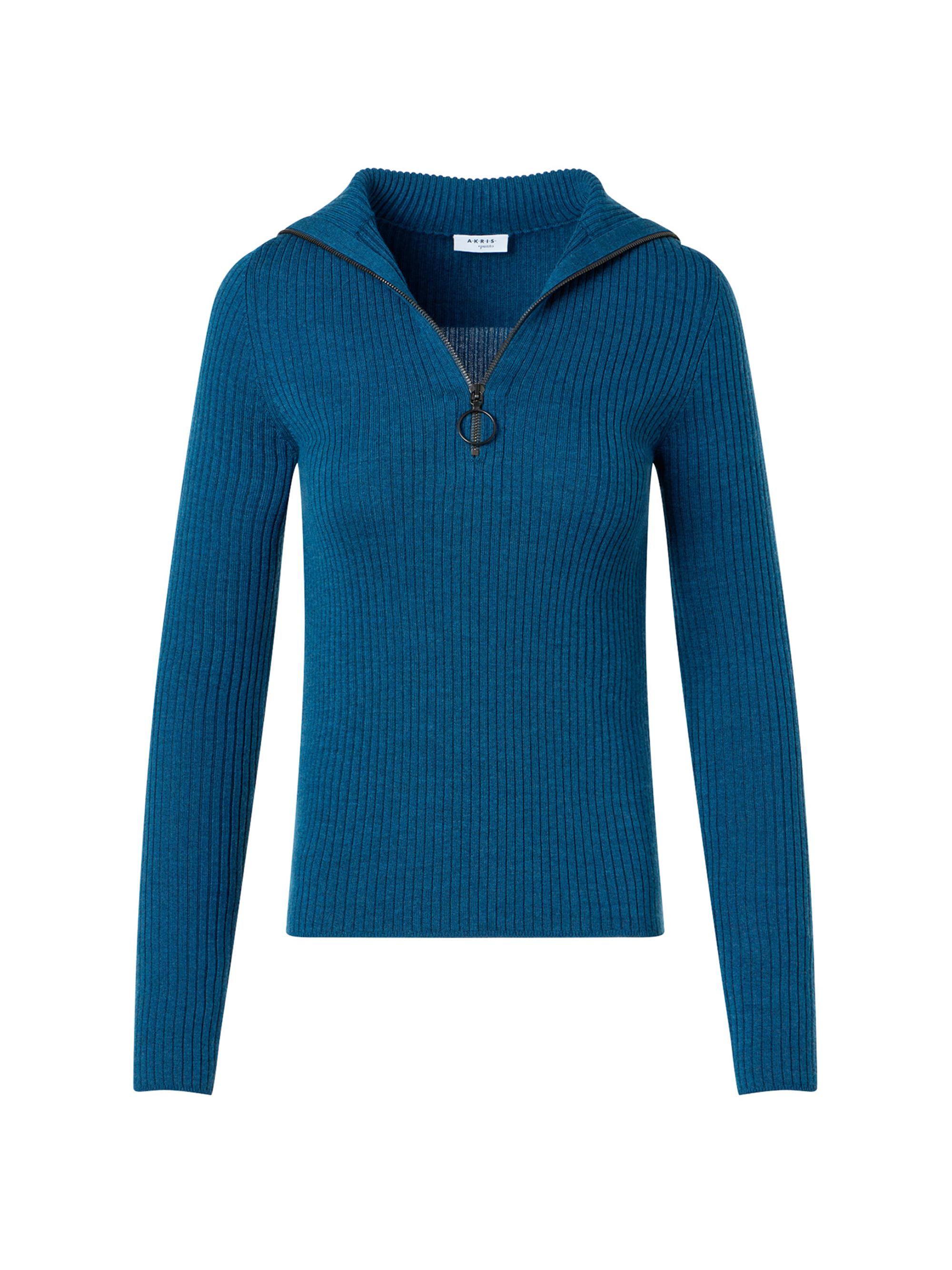 Akris punto Women's Merino Wool Rib-Knit Half-Zip Sweater - Teal