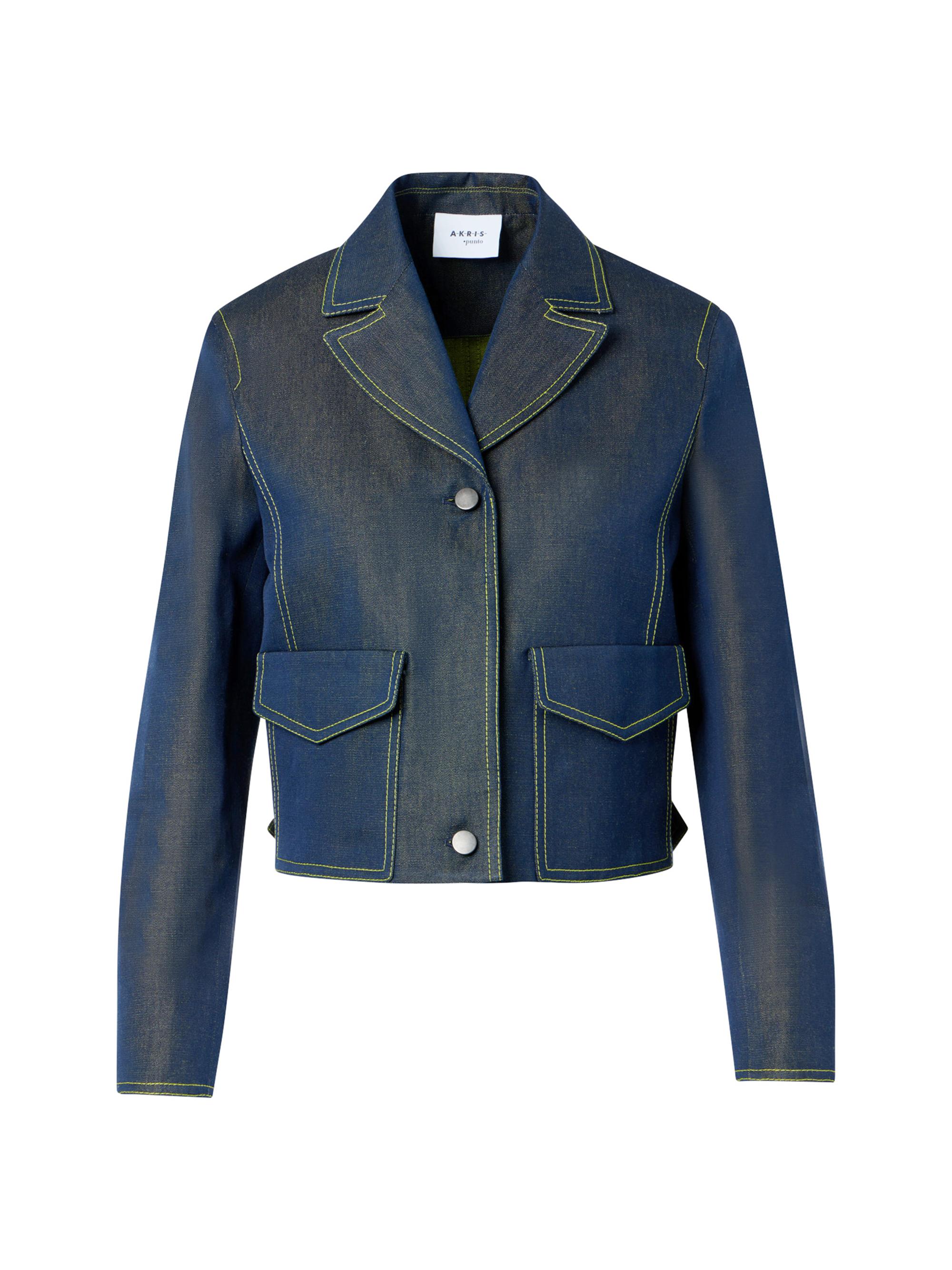 Akris punto Women's Boxy Topstitched Changeant Denim Jacket - Dark Blue Lemon