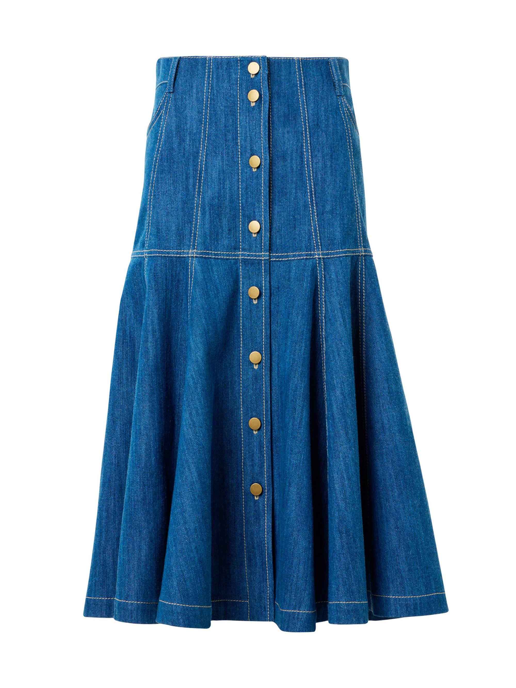 Akris punto Stretch Denim Button-Front Midi-Skirt | Saks Fifth Avenue
