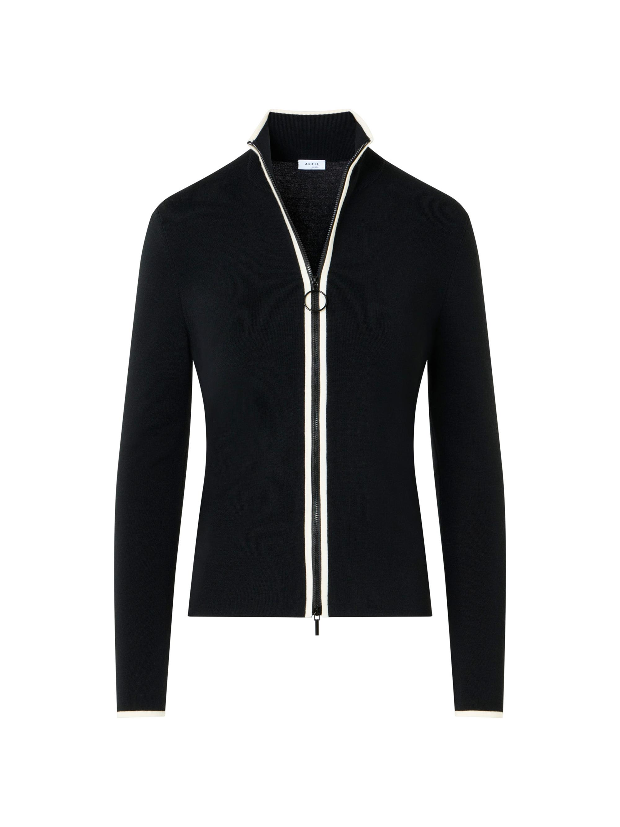 Akris punto Women's Stripe Stretch Wool Zip Cardigan - Black Cream