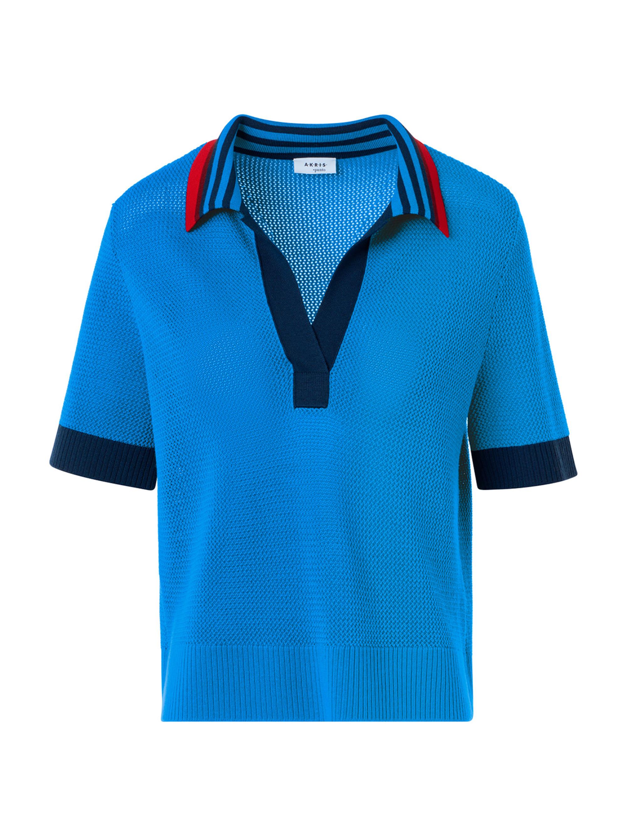Akris punto Women's Tipped Wool Polo Top - Cobalt Blue Multi
