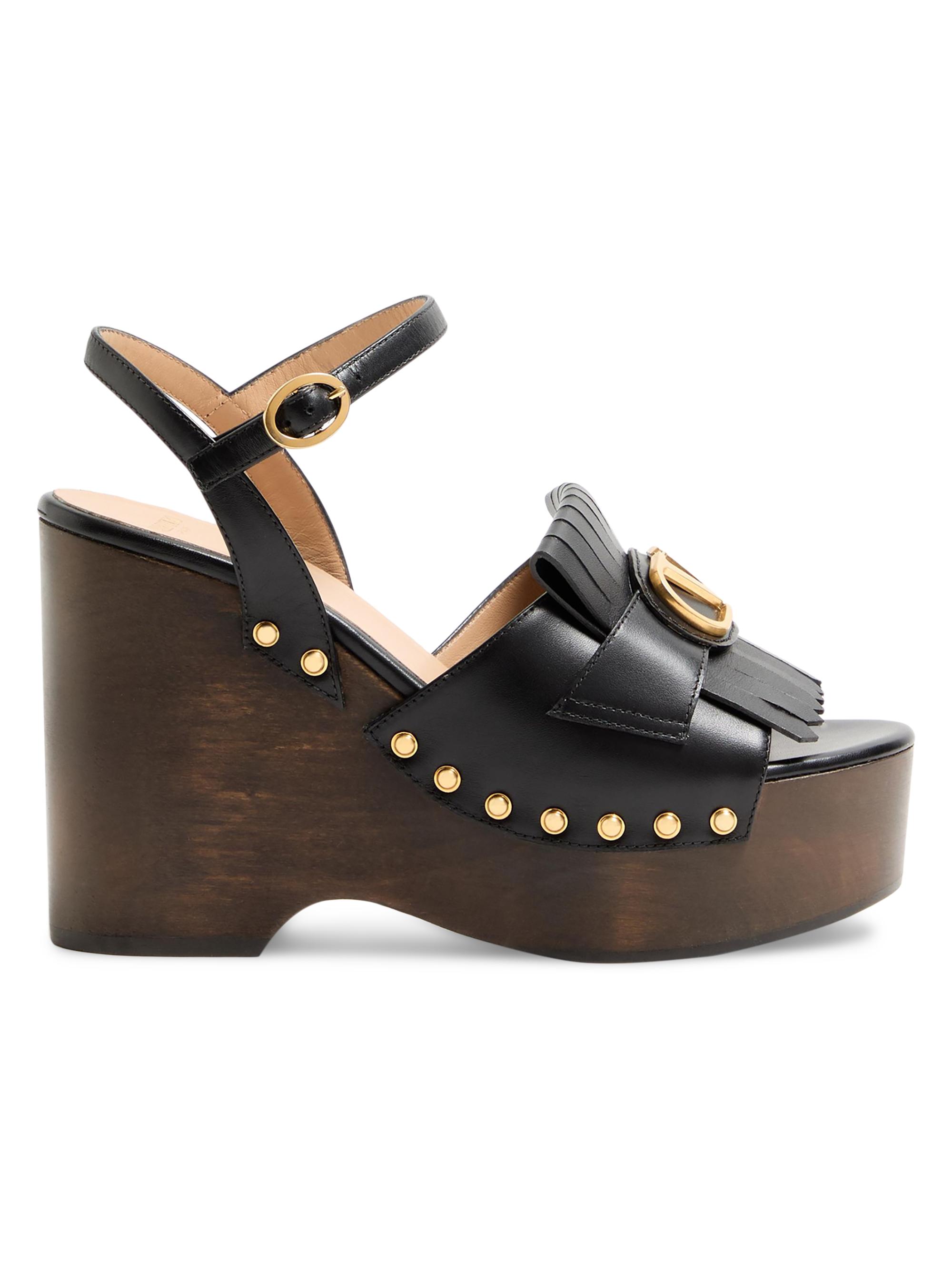 Valentino Garavani Women's VLogo 120MM Signature Calfskin Clog Sandals with Fringes - Black