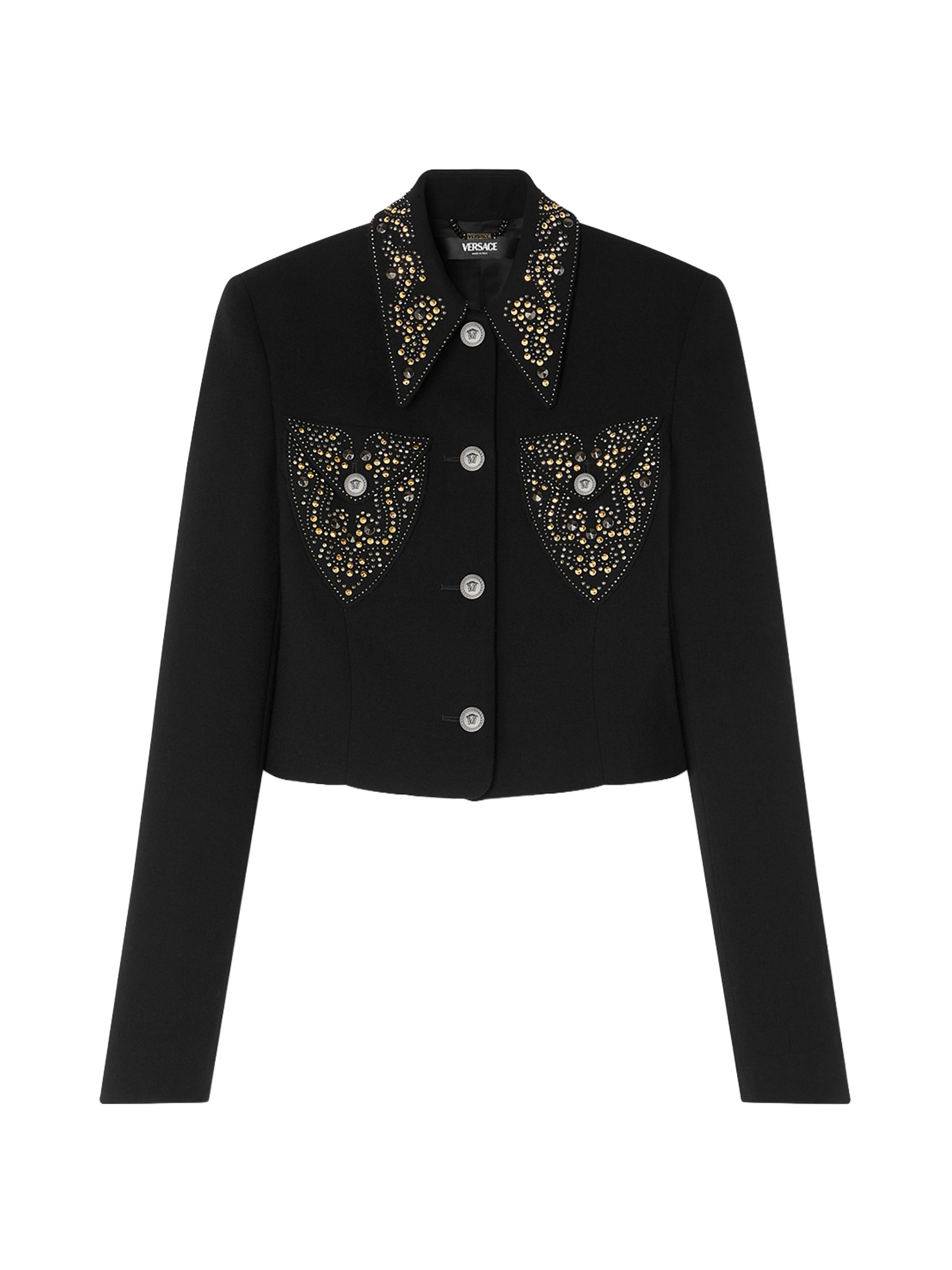Versace Women's Embellished Virgin Wool Crop Jacket - Black