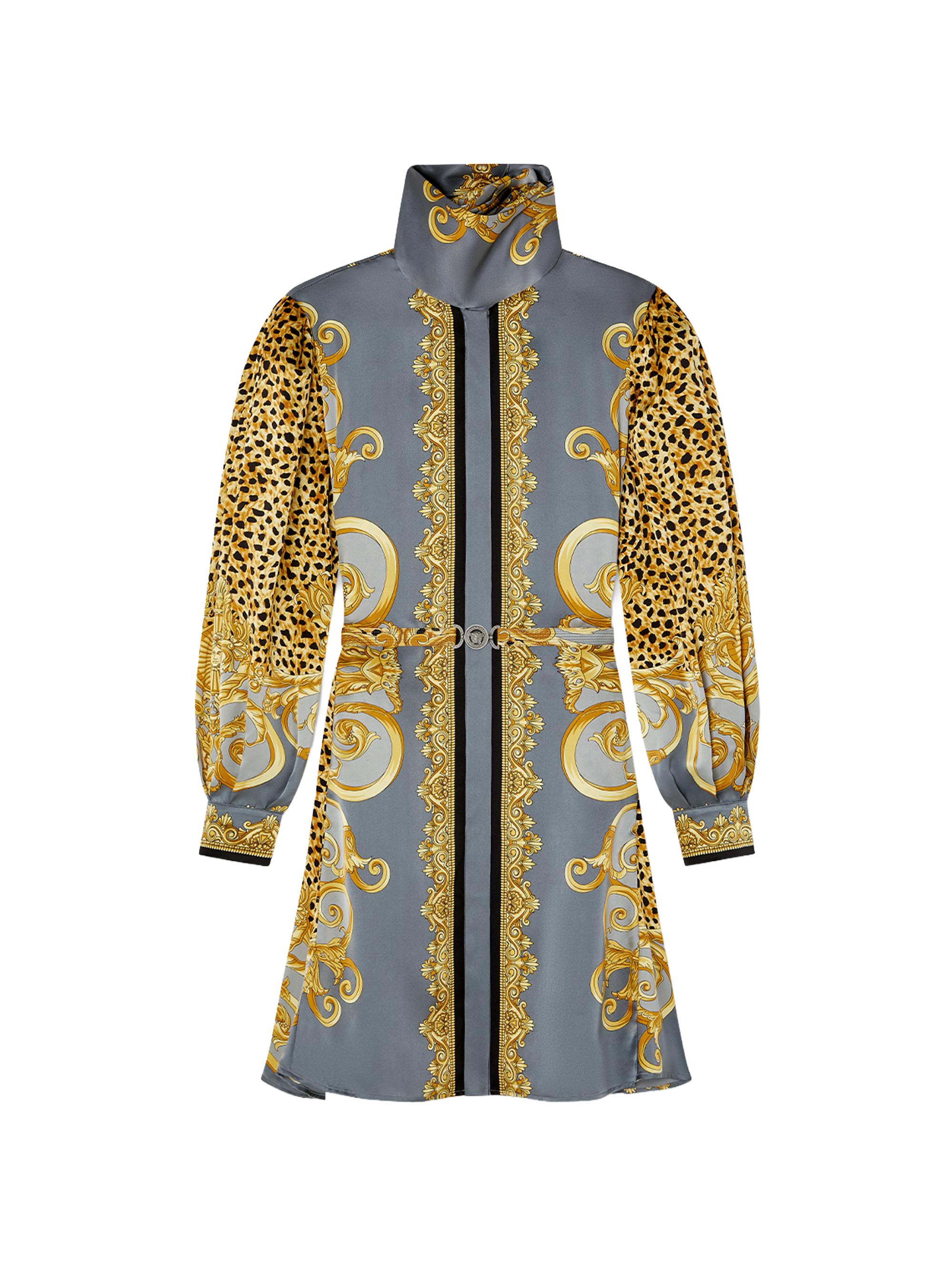 Versace Women's Cheetah Silk Scarf Belted Minidress - Light Grey Elephant Grey