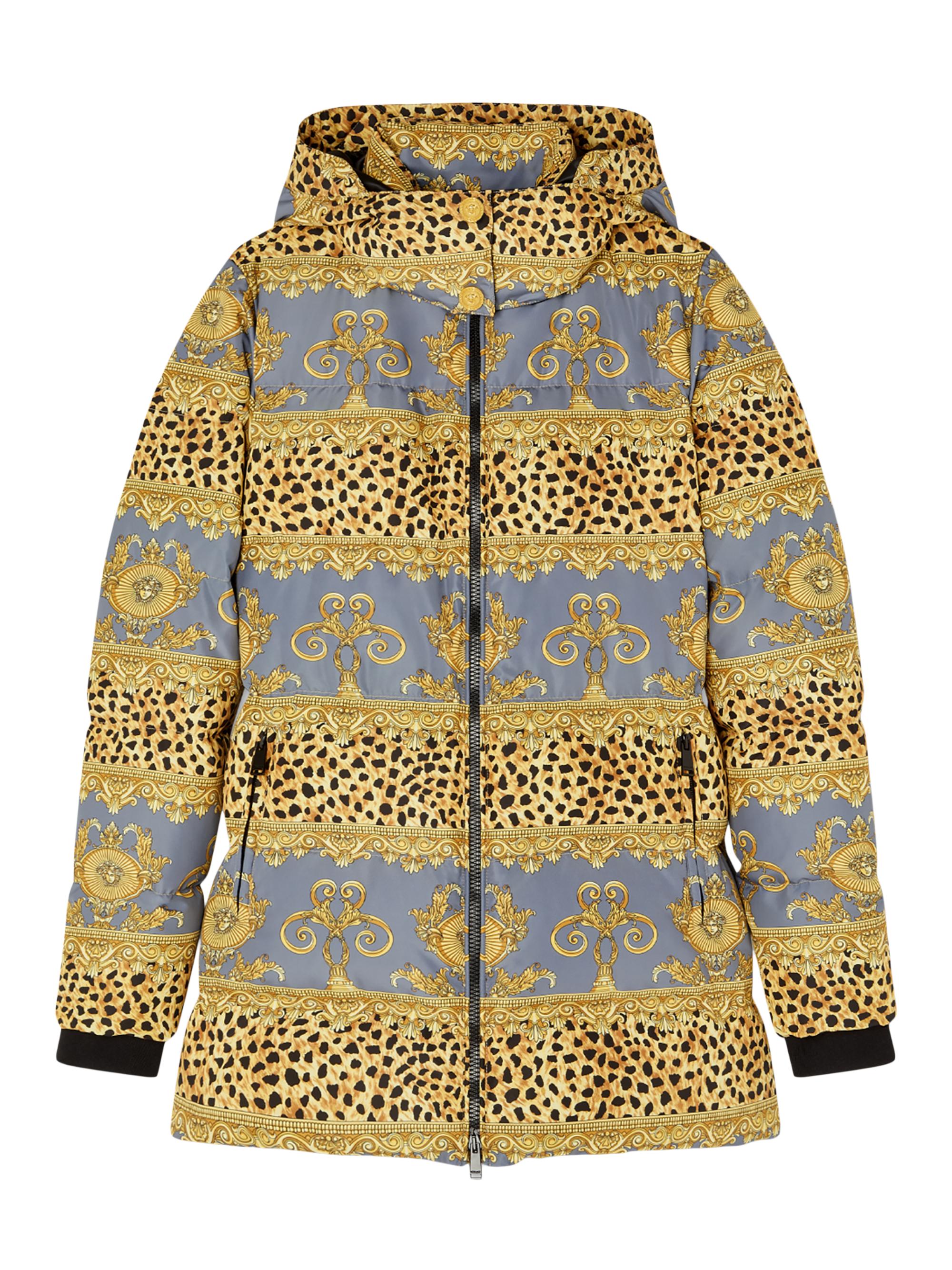 Versace Women's Cheetah-Stripe Down Hooded Jacket - Cheetah Elephant Grey