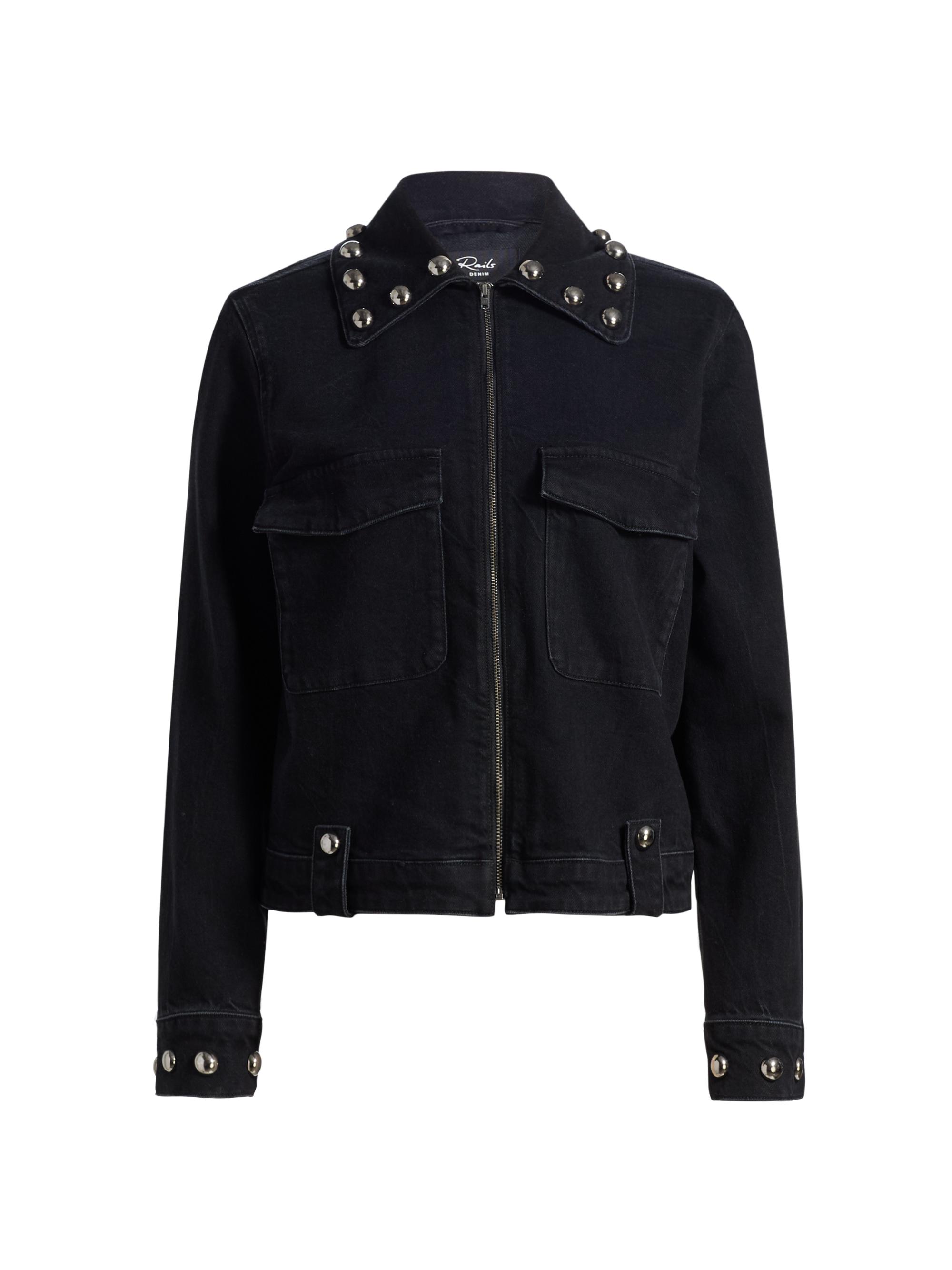 Rails Women's Roxbury Stud-Trim Denim Jacket - Black Stone Studded