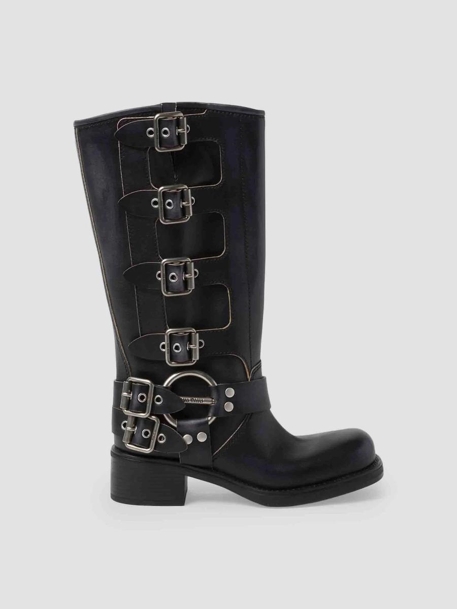 Miu Miu ブラックレザーブーティ Miu Miu Leather Boots | Saks Fifth Avenue