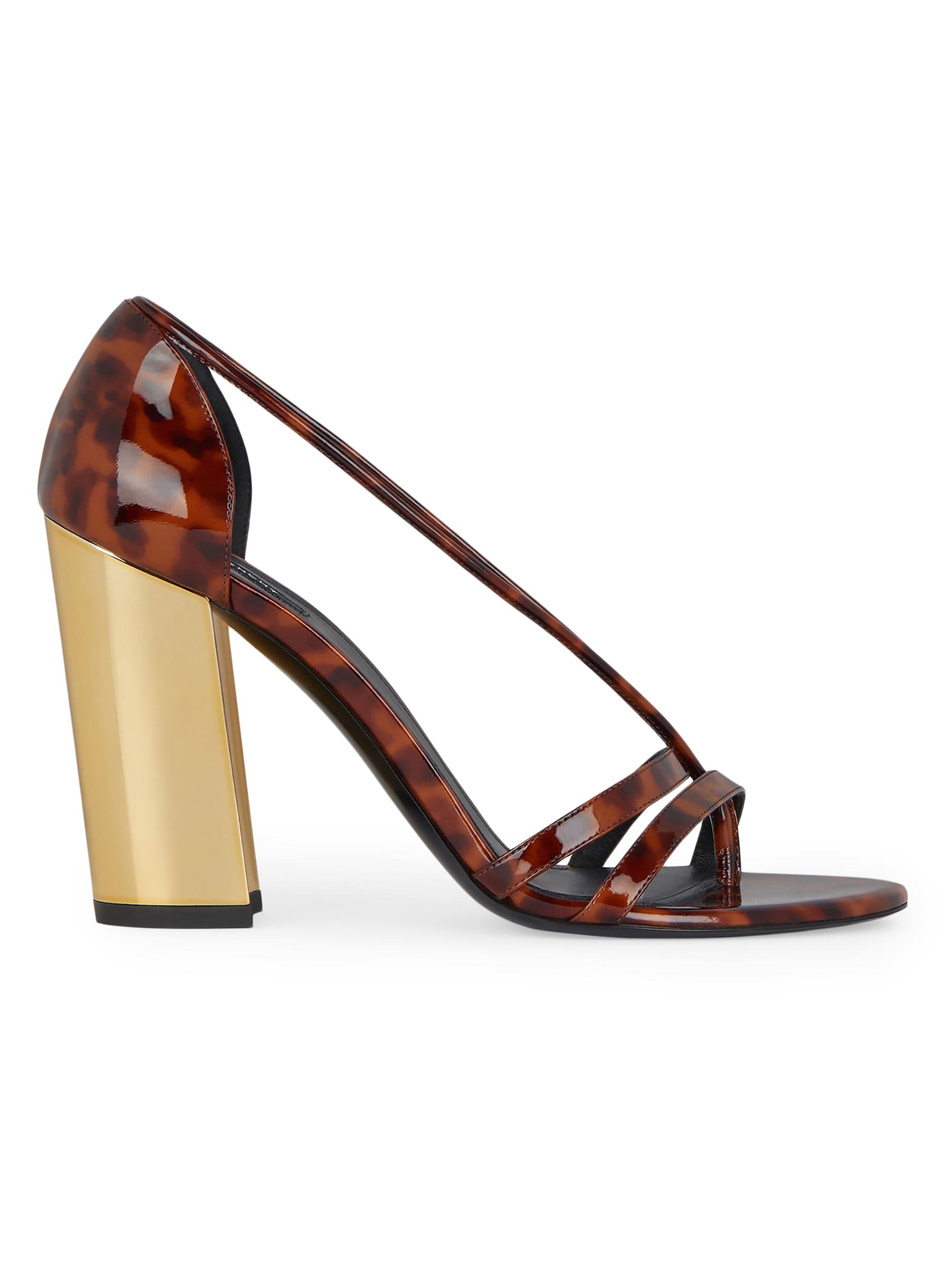 Givenchy Women's Block Heeled Sandals in Tortoise Shell Patent Leather - Dark Brown Black