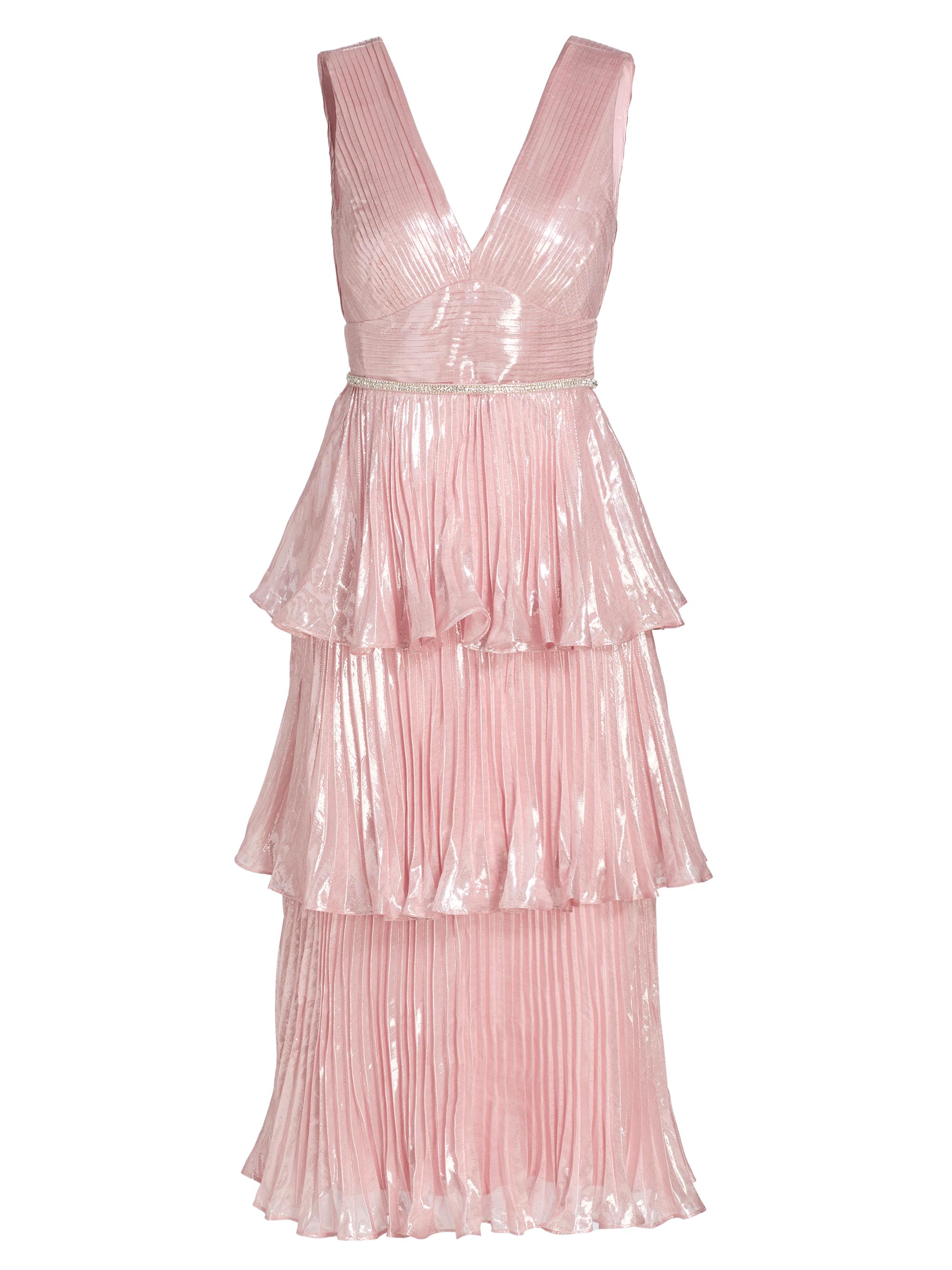 Self-Portrait Women's Metallic Pleated Tiered Midi-Dress - Pink
