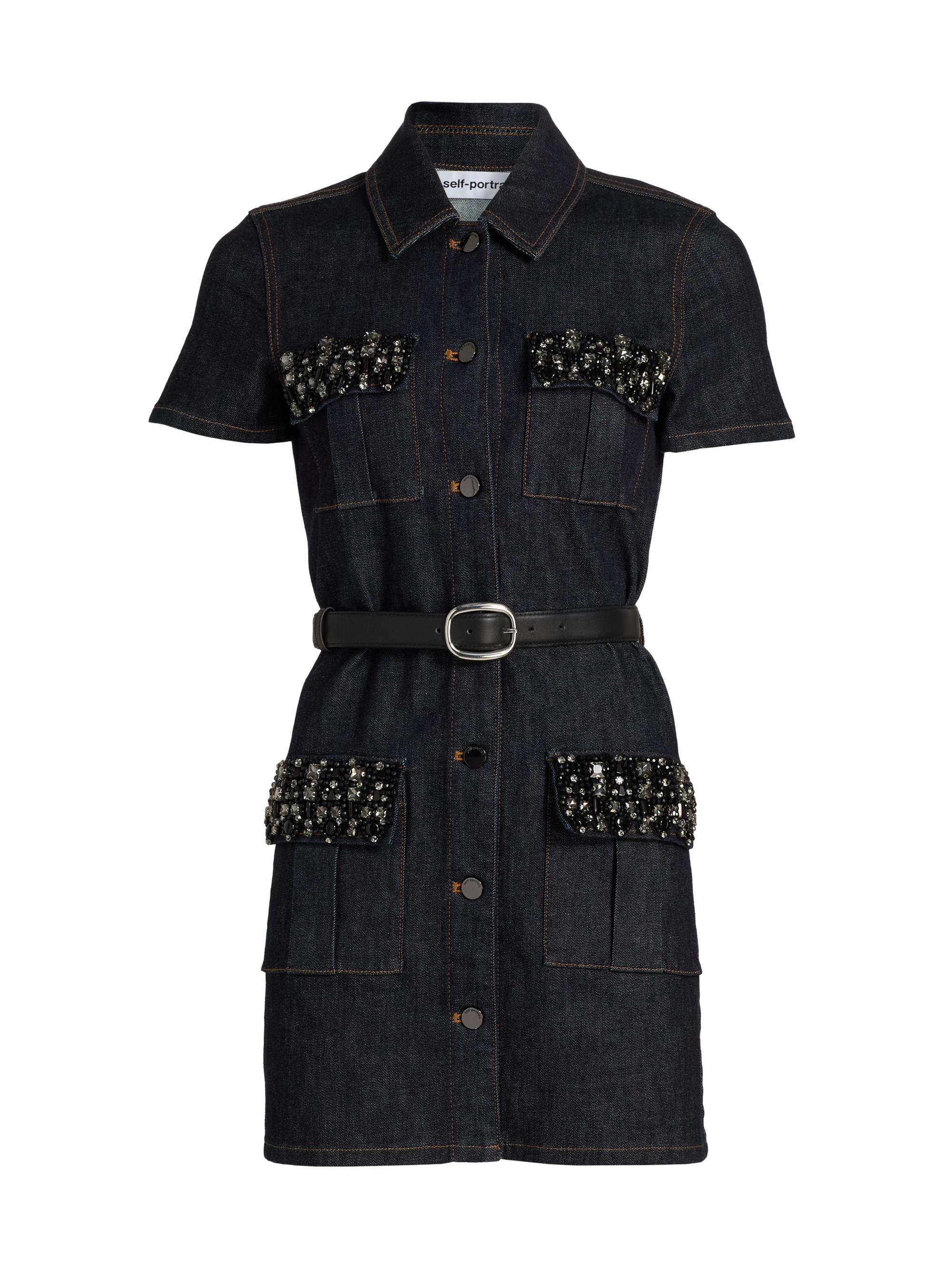 Self-Portrait Women's Crystal Trim Denim Minidress - Blue