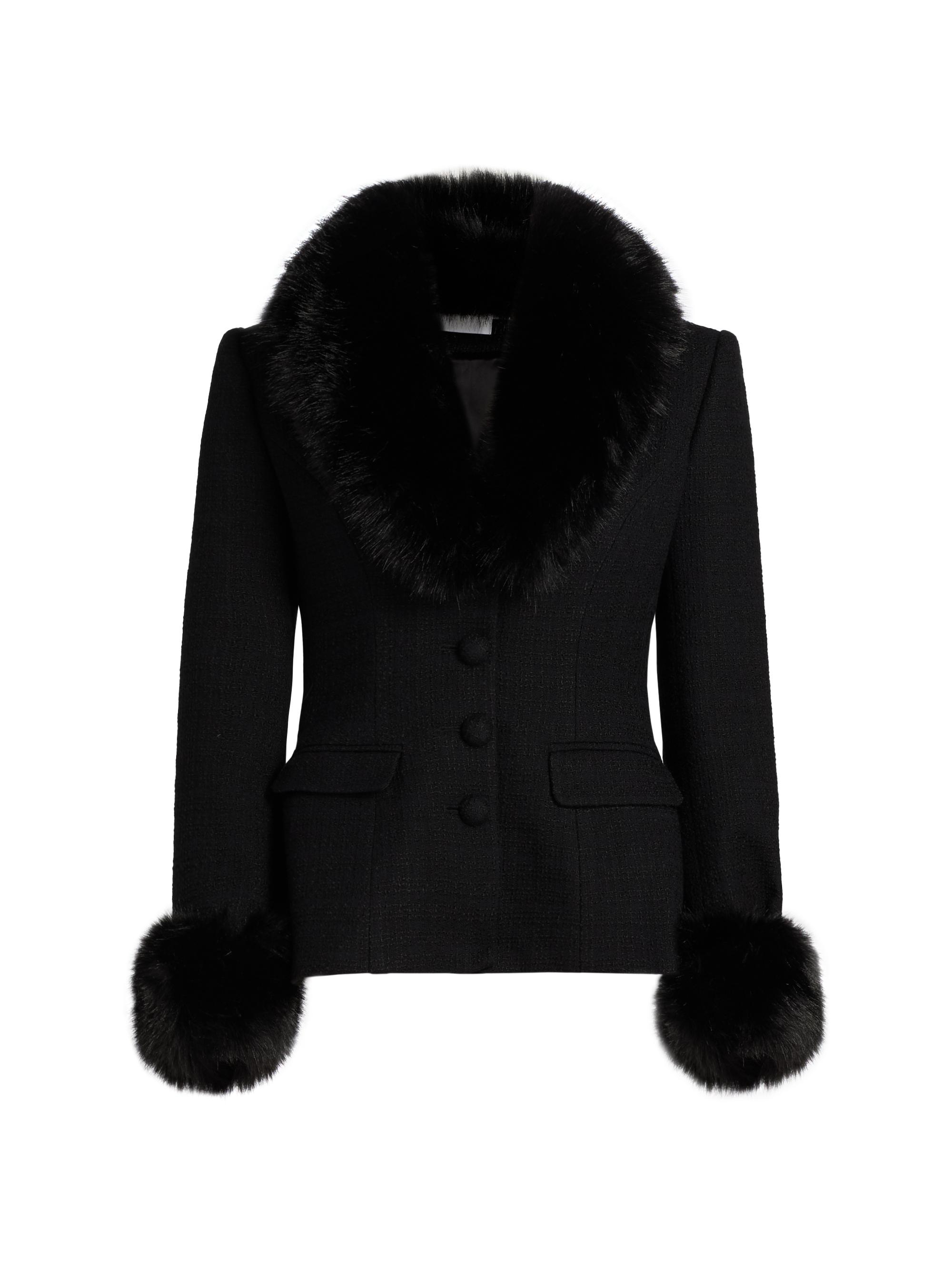 Self-Portrait Women's Boucle Faux-Fur Tailored Jacket - Black