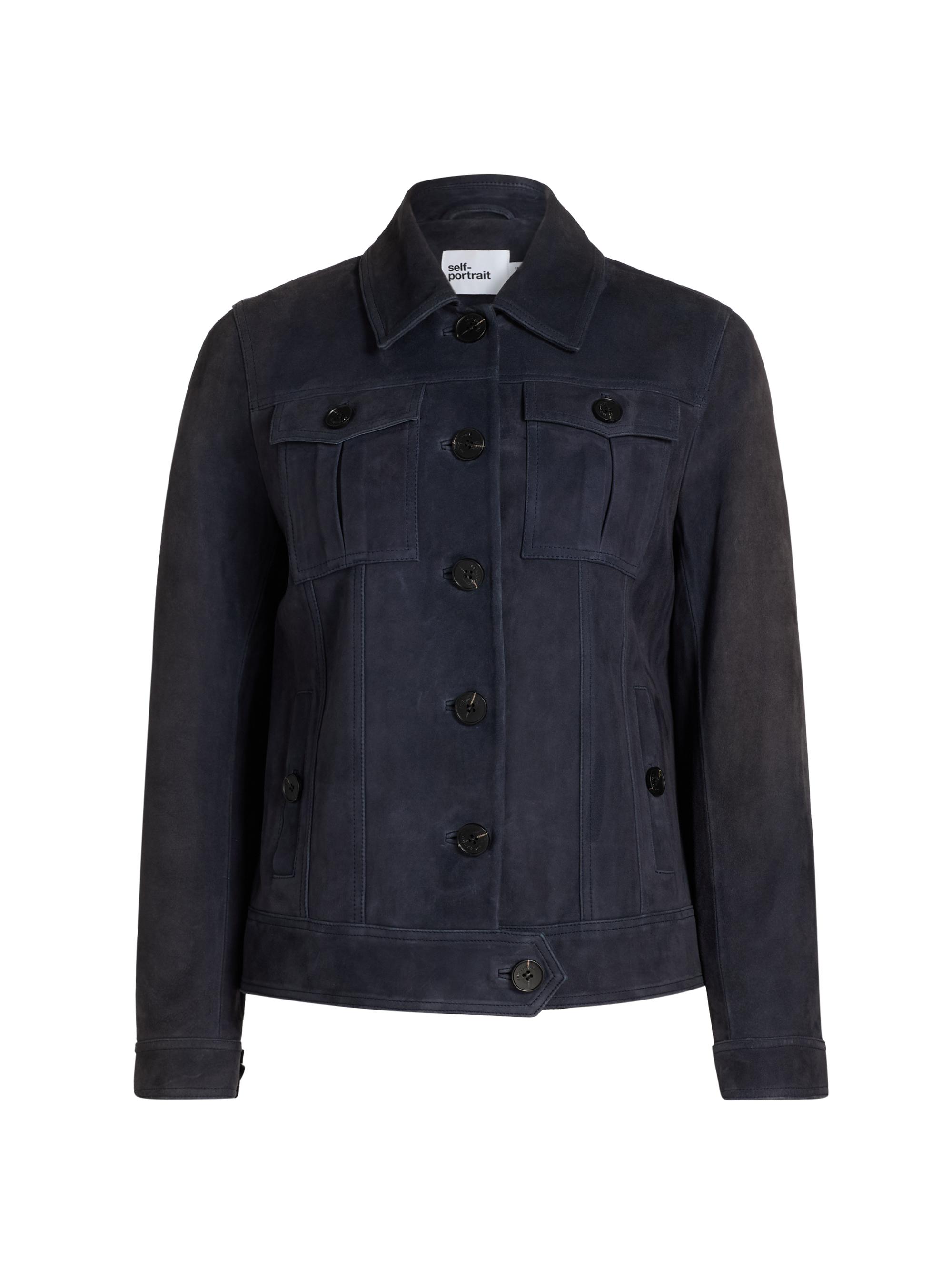 Self-Portrait Women's Suede Single-Breasted Jacket - Navy