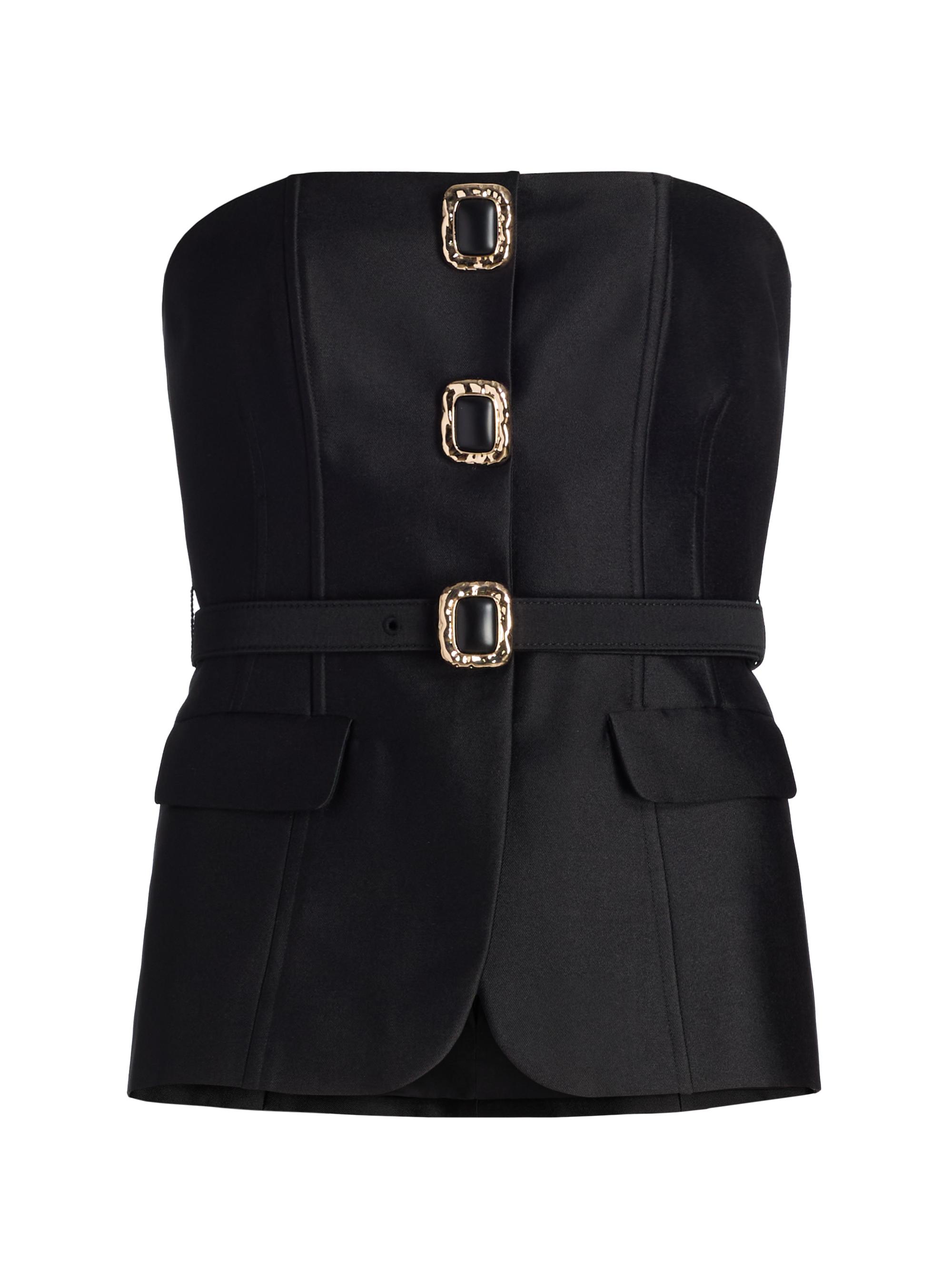 Self-Portrait Women's Taffeta Belted Strapless Top - Black