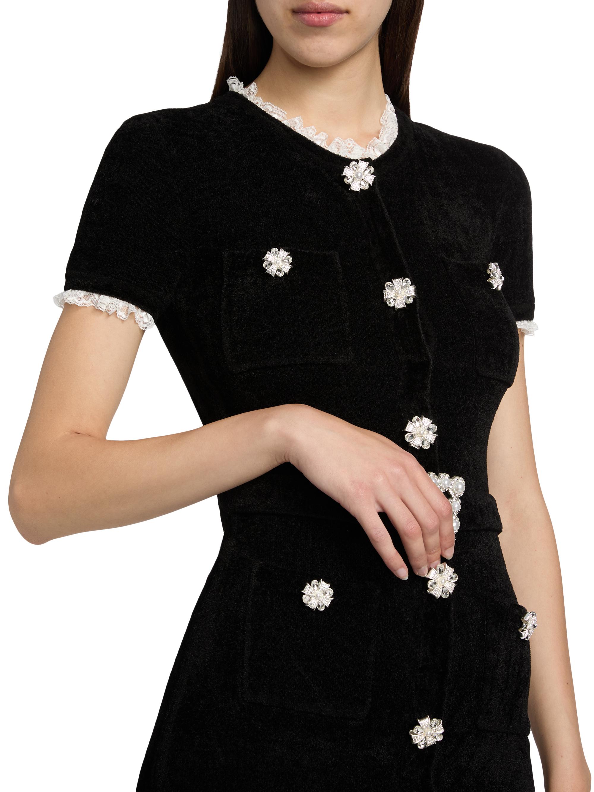 Self-Portrait Buttoned Chenille Knit & Lace Midi-Dress | Saks