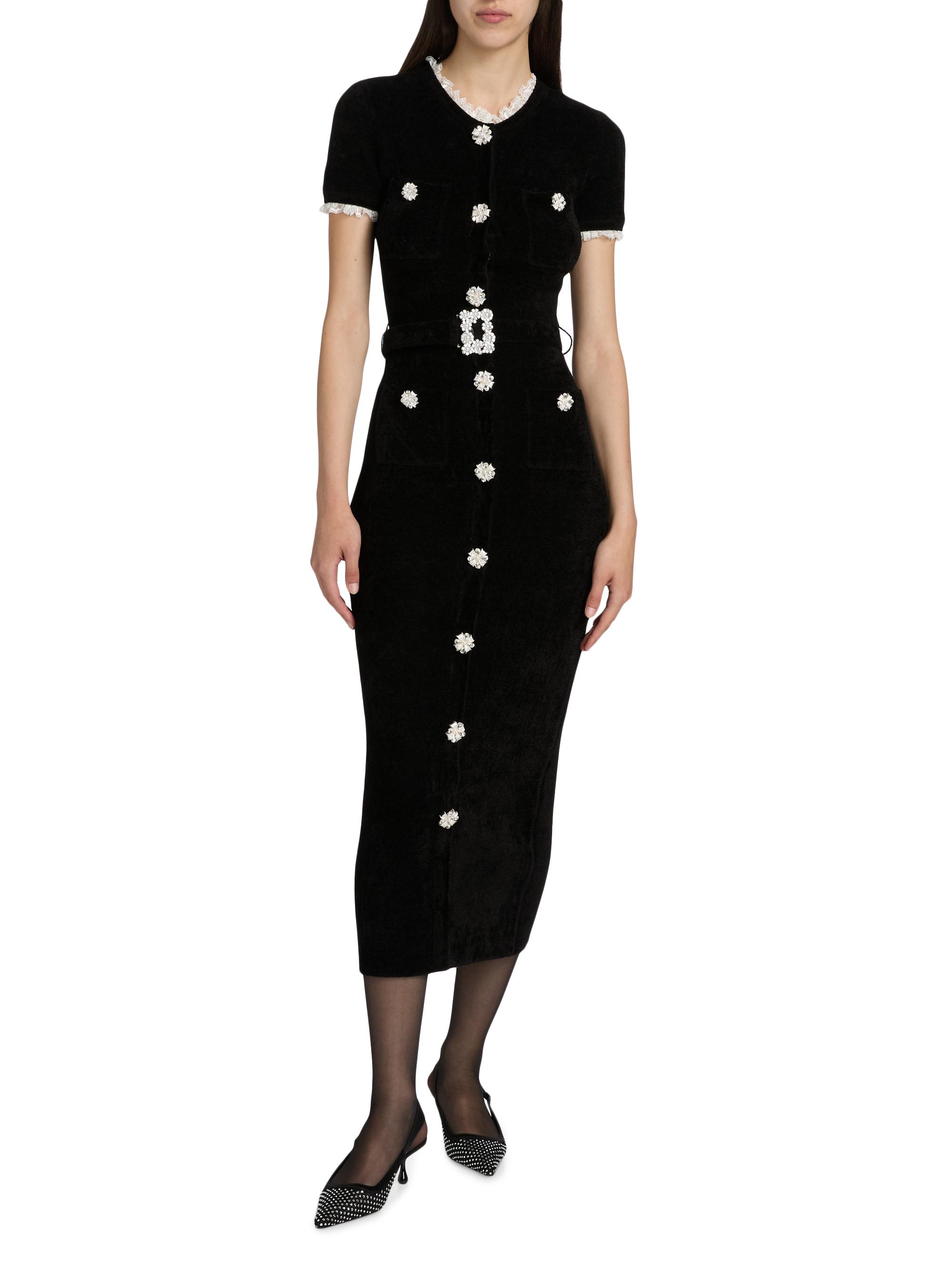 Self-Portrait Buttoned Chenille Knit & Lace Midi-Dress | Saks