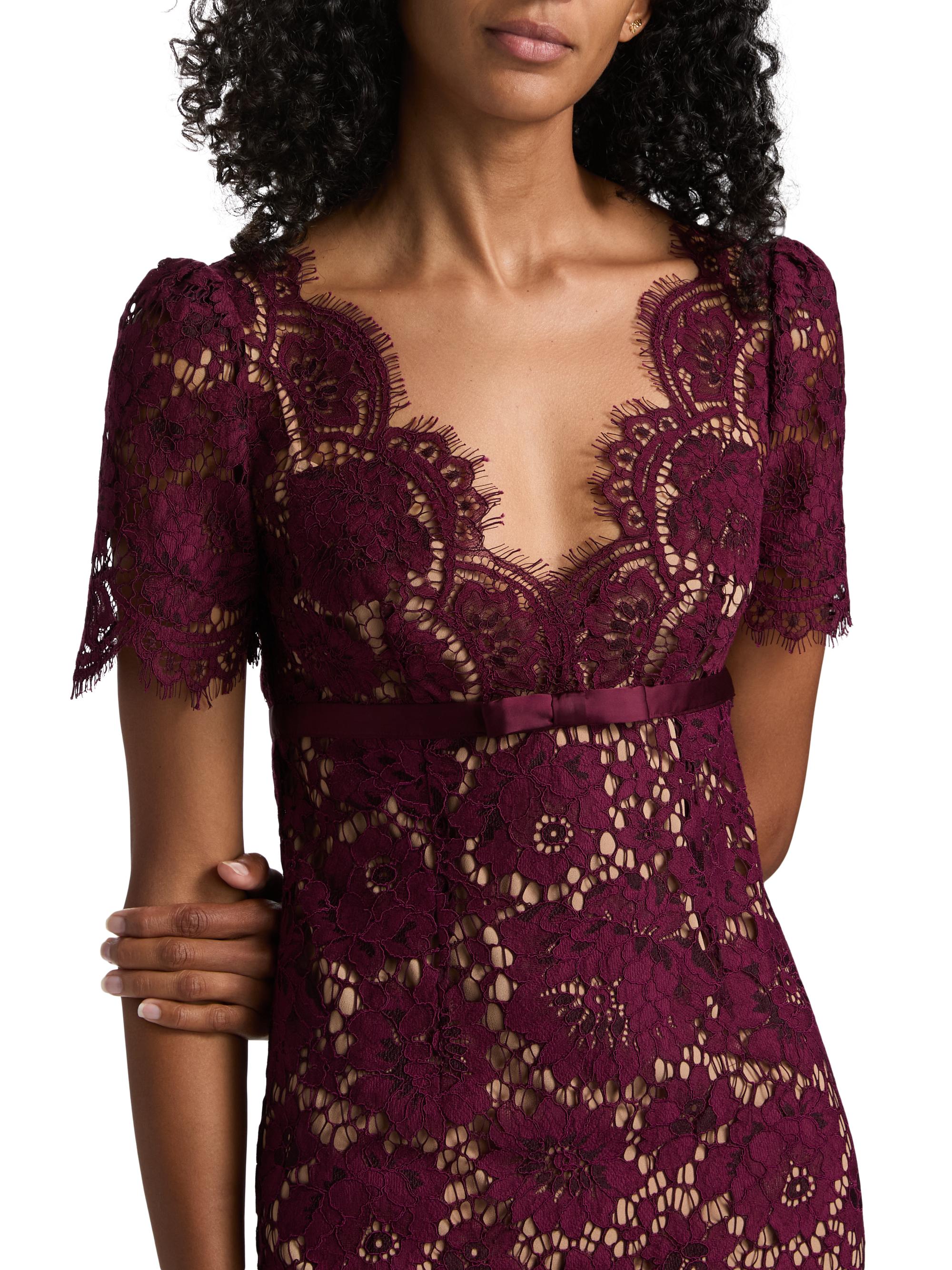 Self Portrait Burgundy Floral Lace Midi Dress | Red | Size 0 | Shopbop