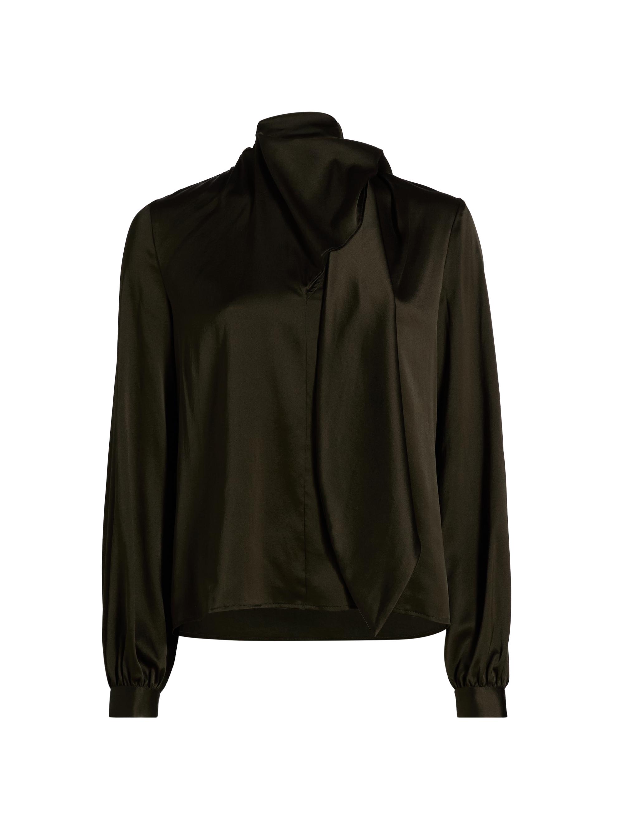 Ramy Brook Women's Harry Stretch-Silk Tieneck Blouse - Deep Olive