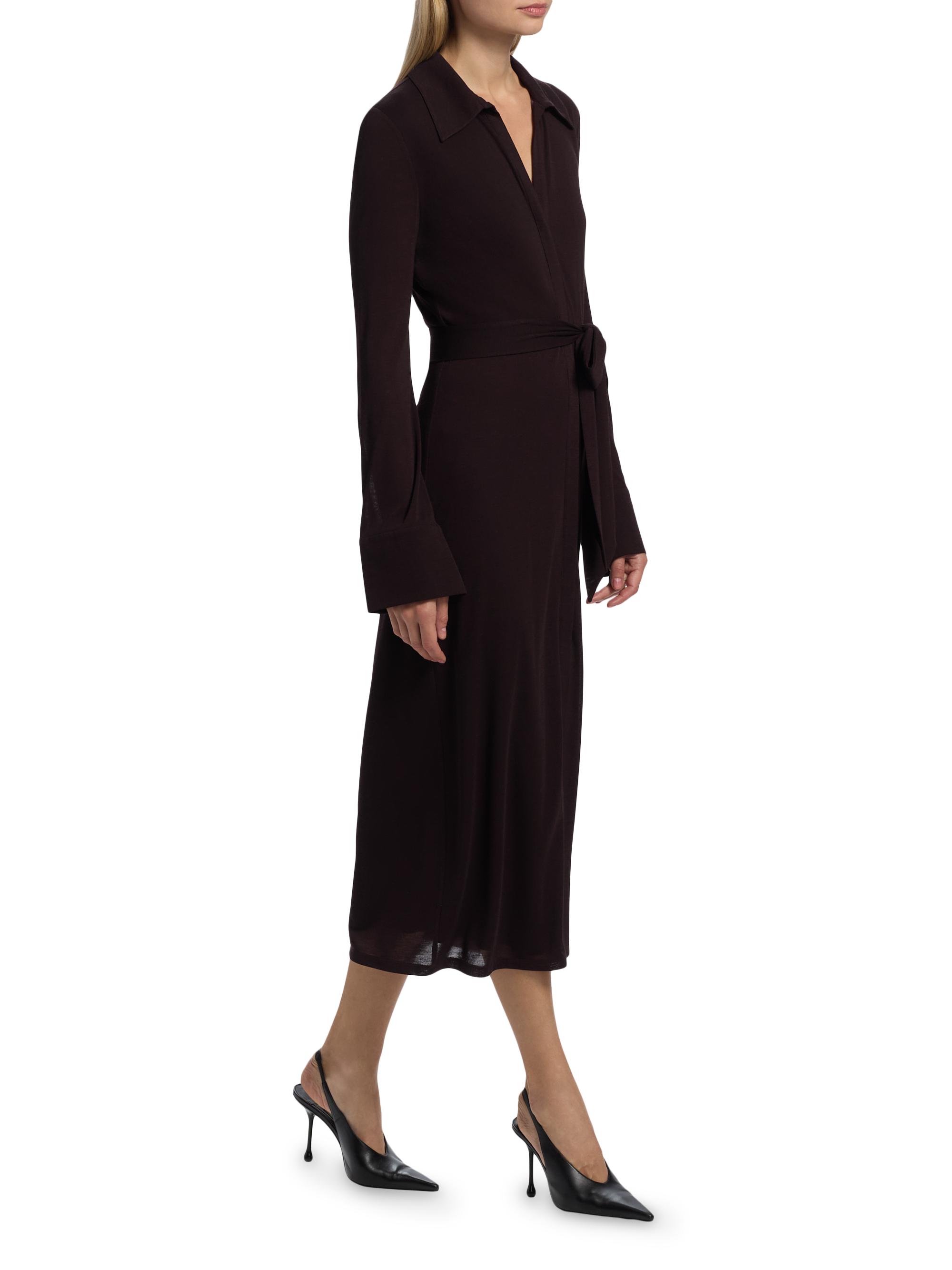 Ramy Brook Lydia Knit Long Sleeve Belted Midi Dress in Blackberry - XS