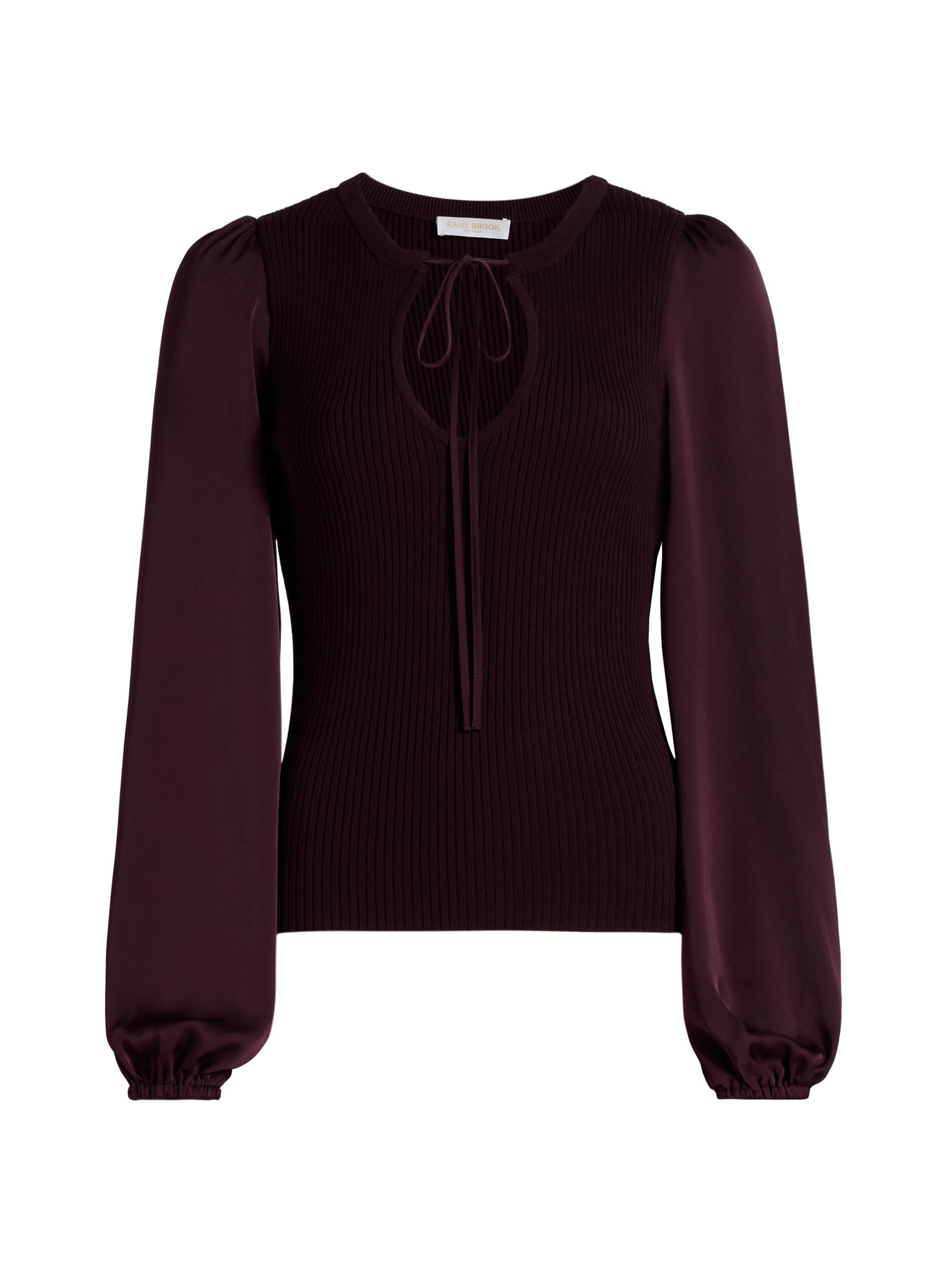 Ramy Brook Women's Shelly Ribbed-Knit Balloon-Sleeve Sweater - Blackberry