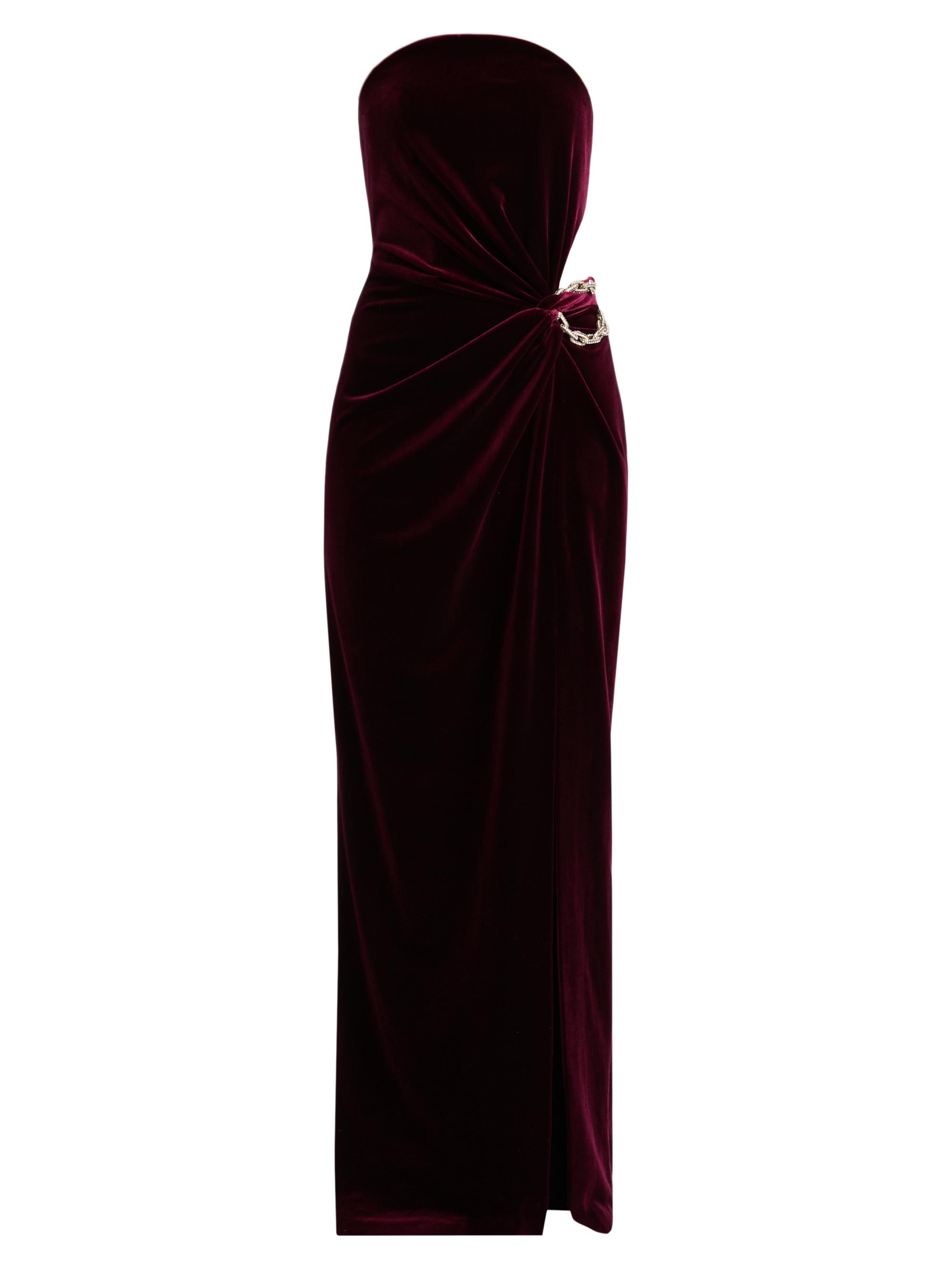 Self-Portrait Women's Embellished Cut-Out Velvet Strapless Gown - Burgundy