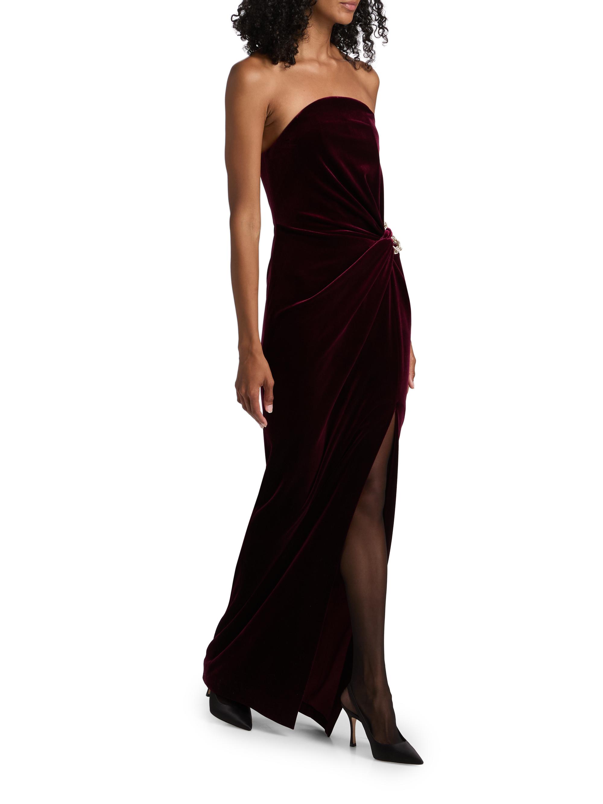 white christmas dresses Velvet Halter Neck Maxi Dress in Wine main image 0