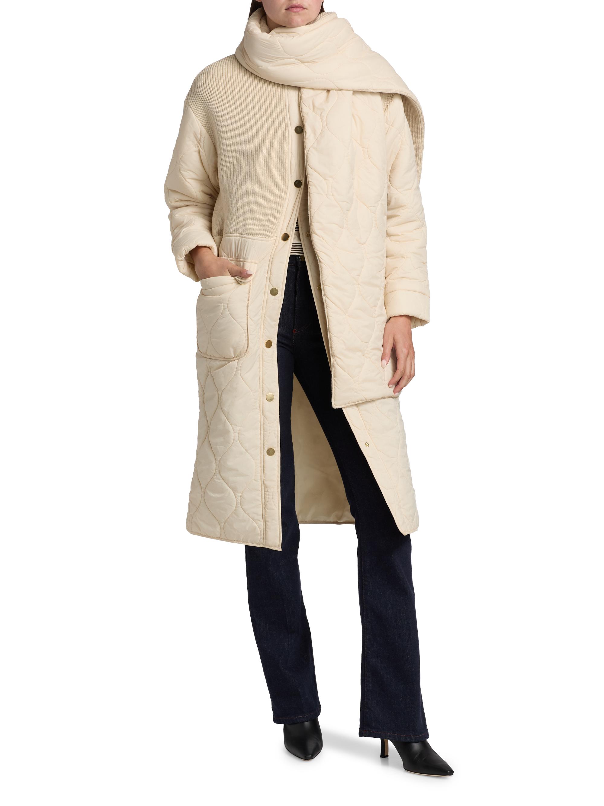 Ramy Brook Women's Melaine Quilted Rib-Knit Scarf Coat - Bone