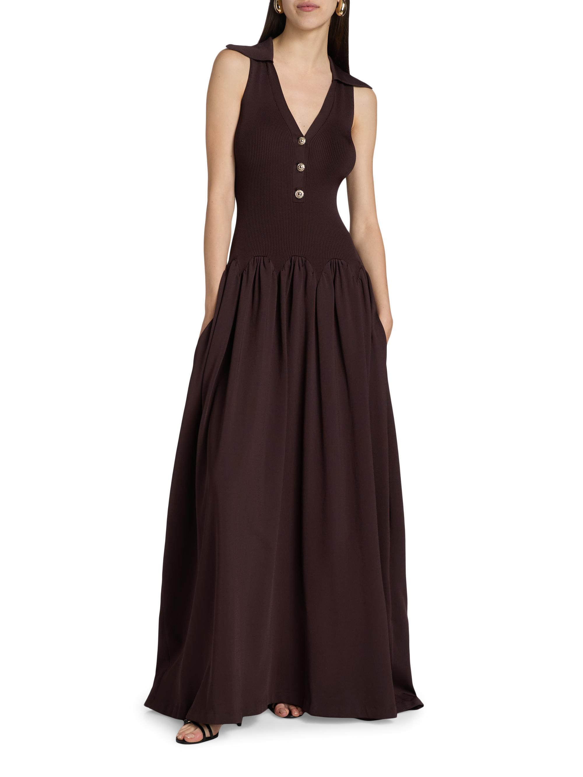 Self-Portrait Rib-Knit V-Neck Maxi Dress | Saks Fifth Avenue