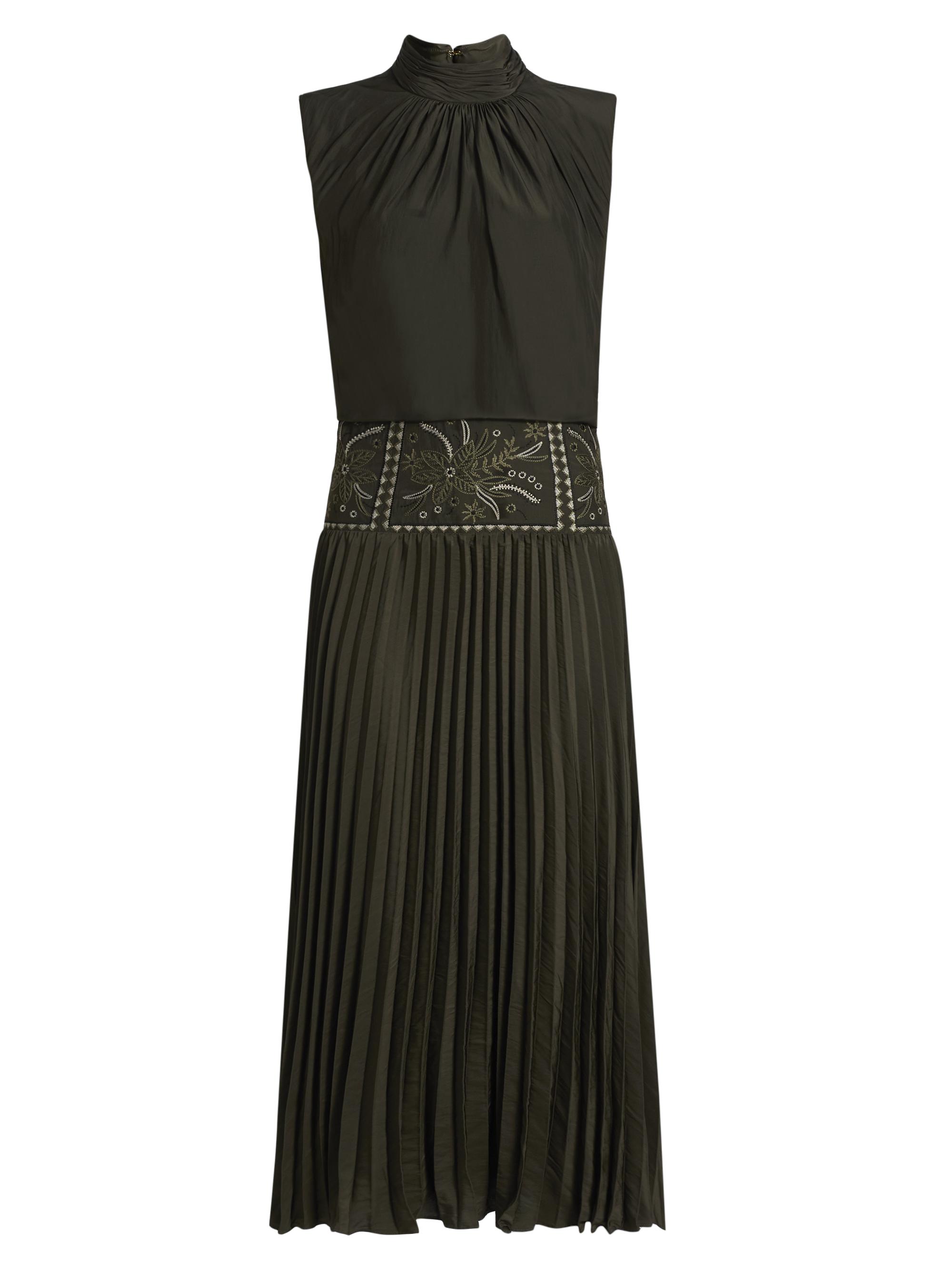 Ramy Brook Women's Kimberly Embroidered Pleated Midi-Dress - Deep Olive