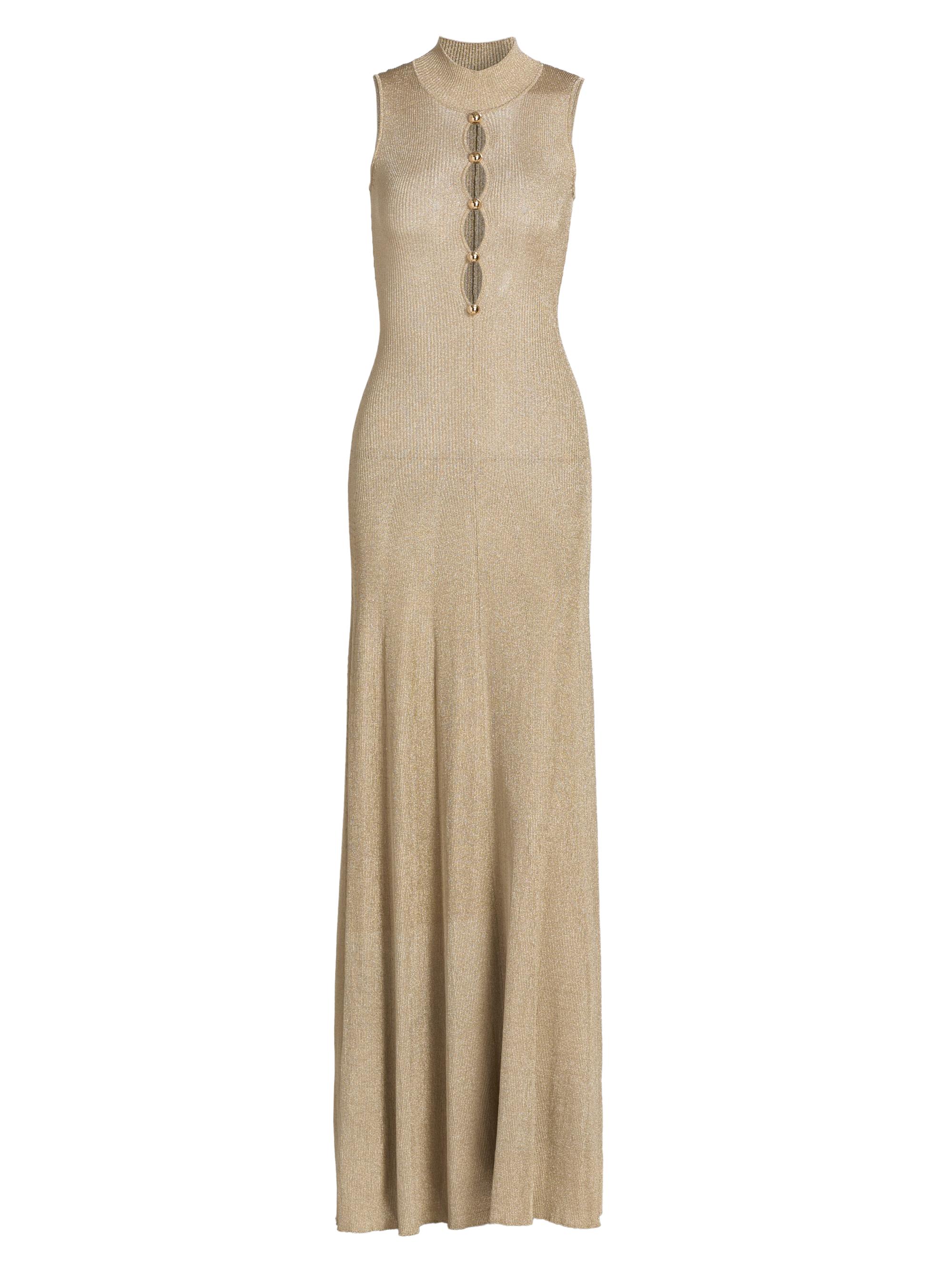 Self-Portrait Women's Cut-Out Metallic Rib-Knit Maxi Dress - Gold