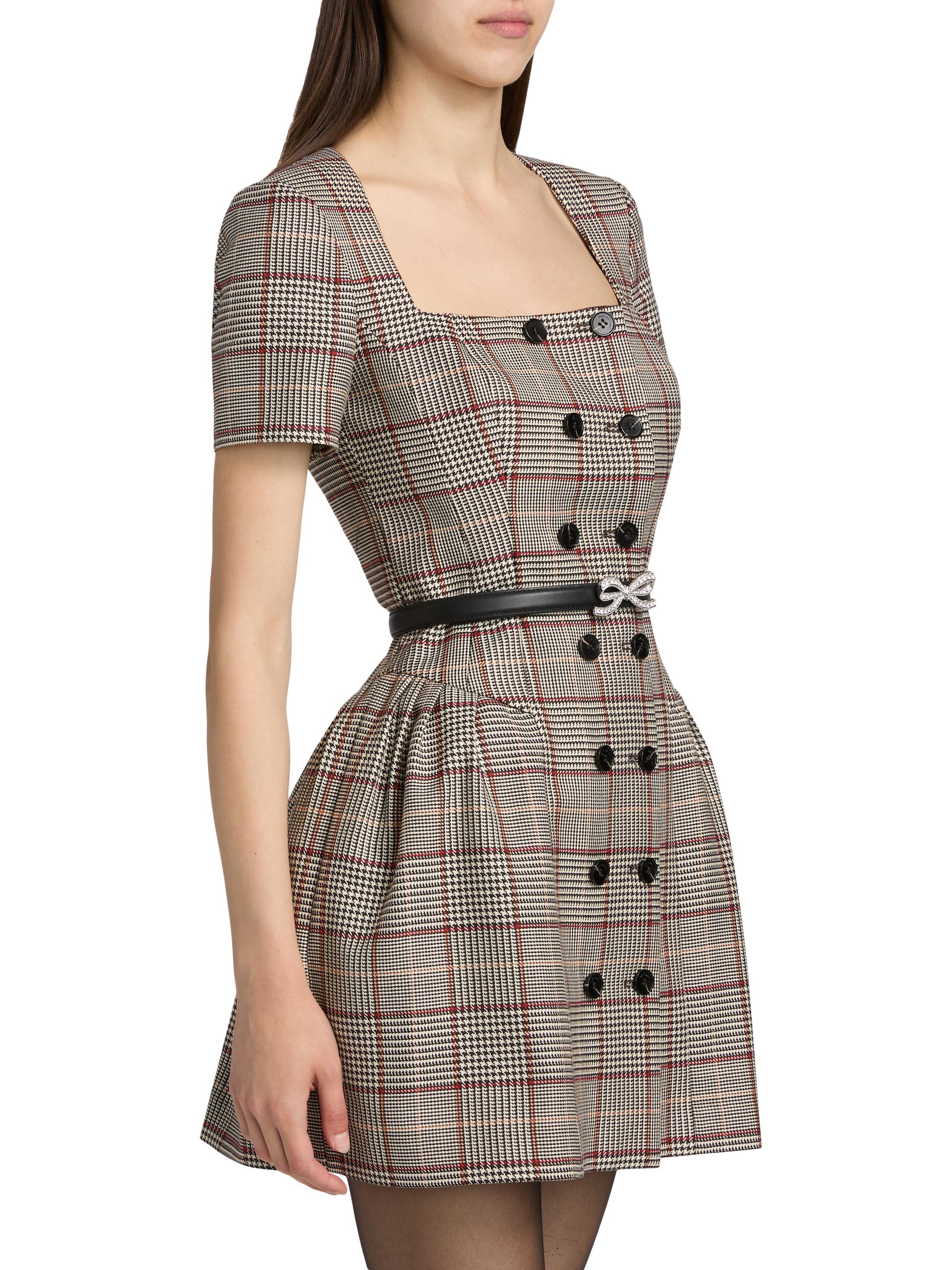 Plaid Wool-Blend Belted Minidress