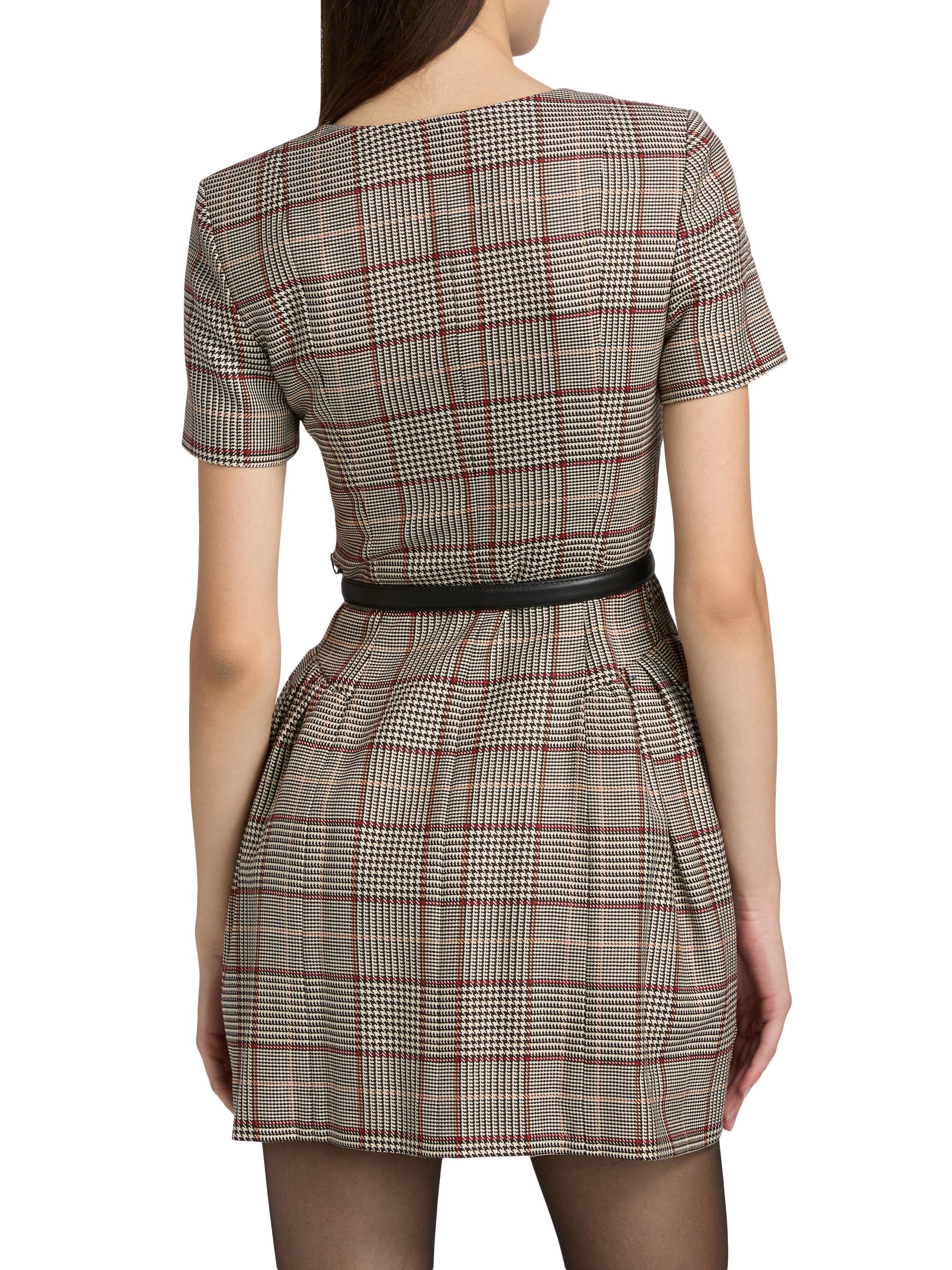 Plaid Wool-Blend Belted Minidress