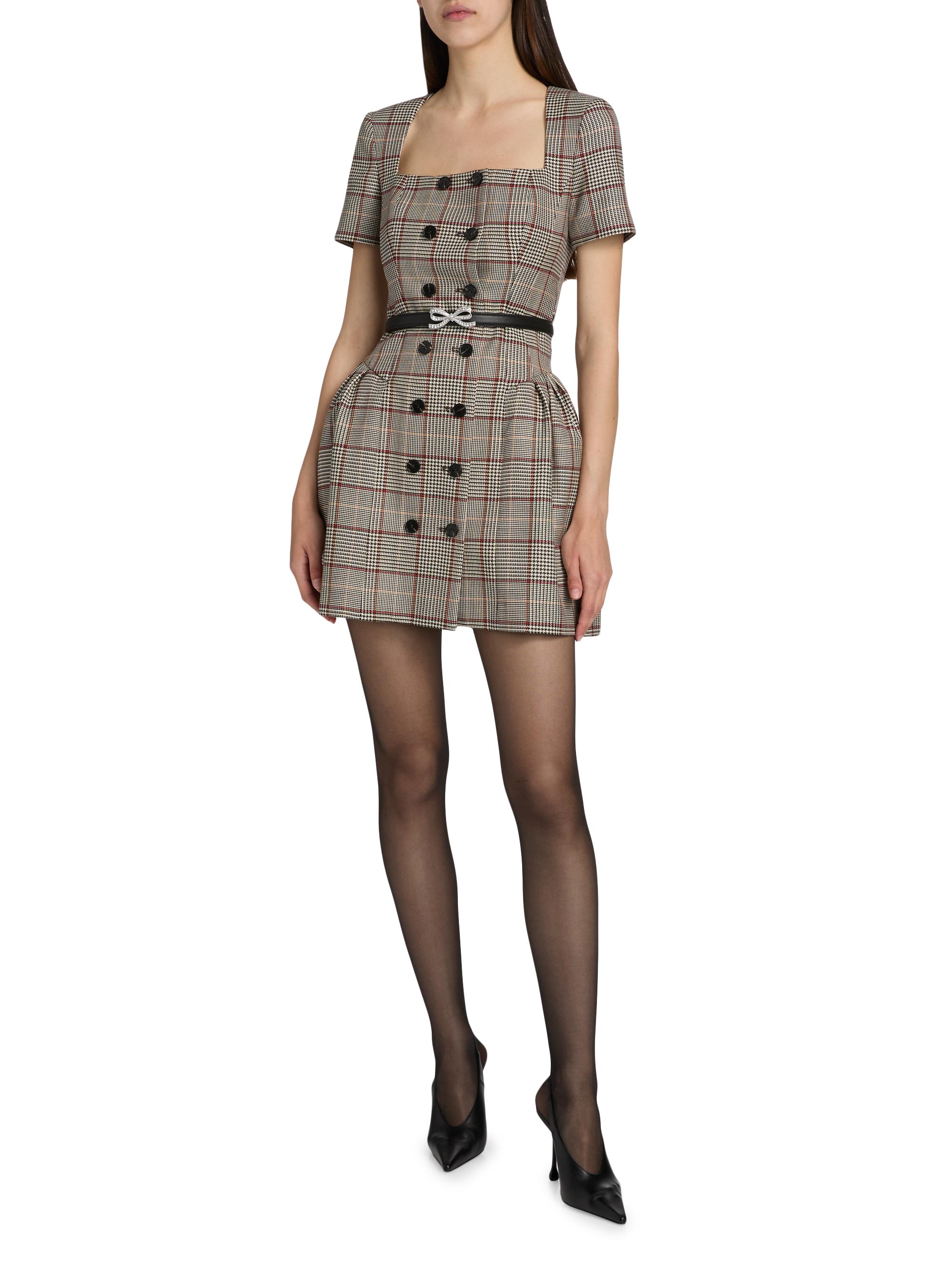 Plaid Wool-Blend Belted Minidress