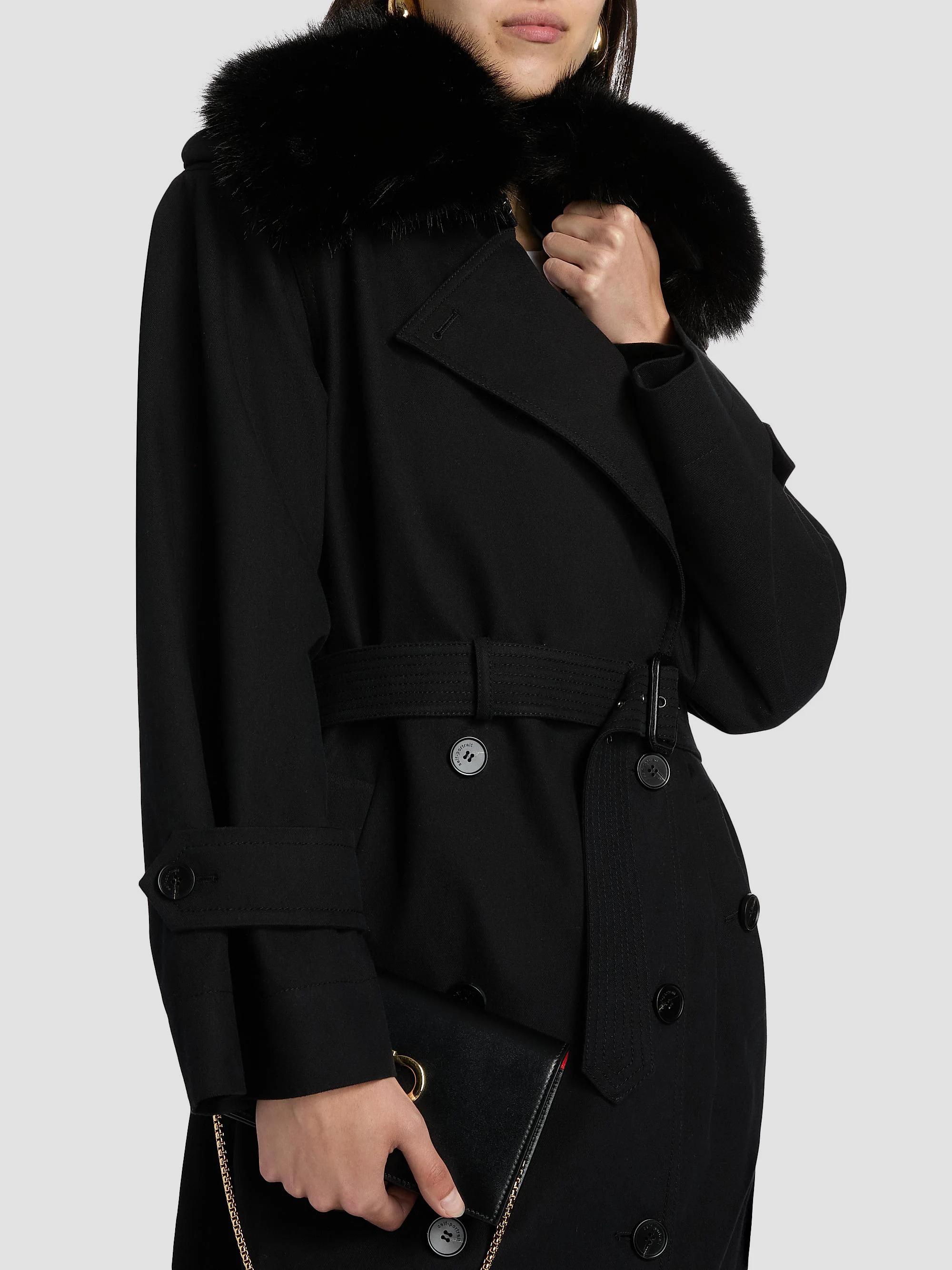 Self-Portrait Faux Fur Collar Twill Trench Coat | Saks Fifth Avenue