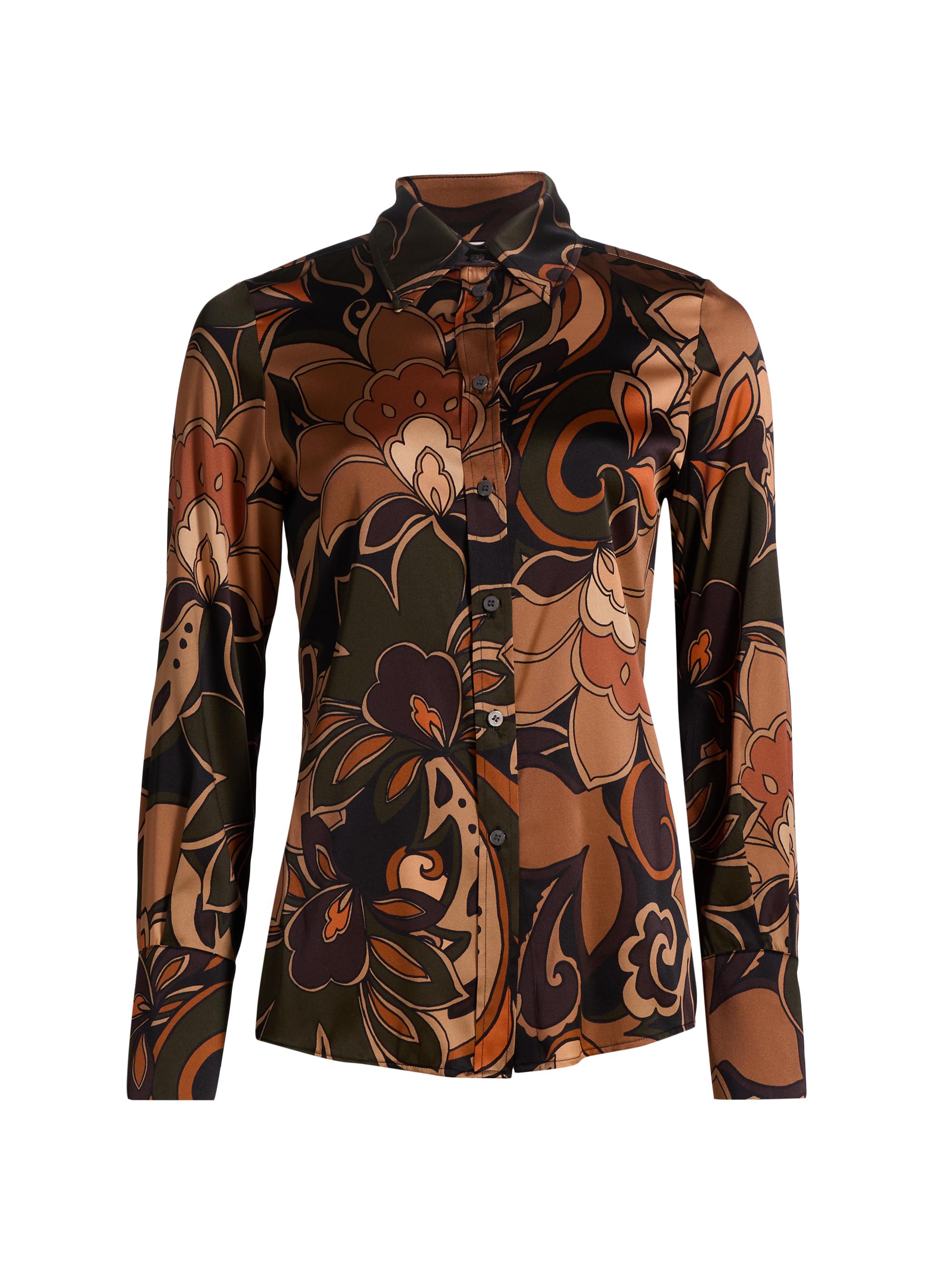 Ramy Brook Women's Victoria Retro-Printed Stretch-Silk Shirt - Boho Brown Combo