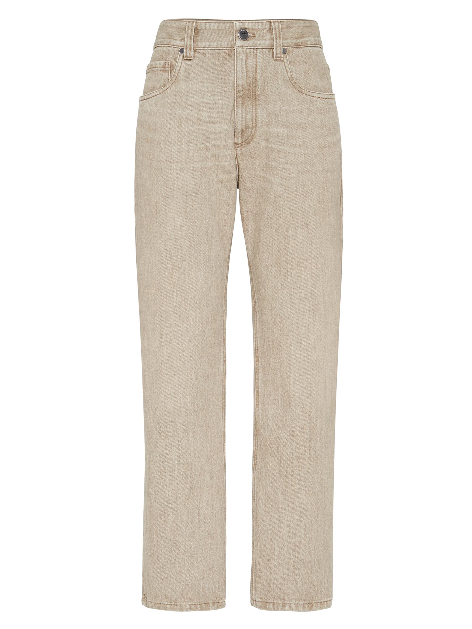 Brunello Cucinelli Women's Authentic Denim Trousers with Monili - Warm Beige