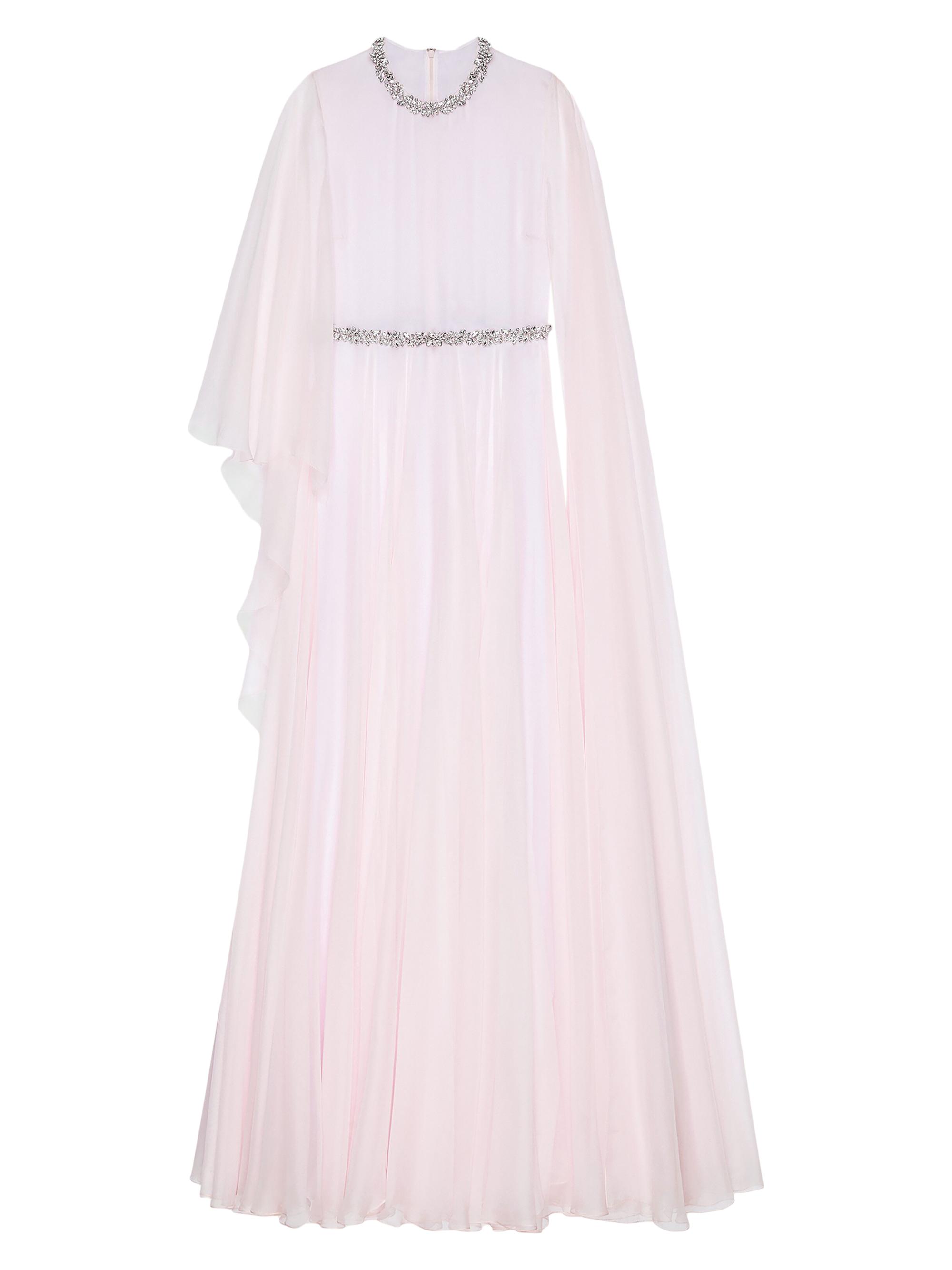 Givenchy Women's Draped Evening Dress in Chiffon with Crystals and Cape - Light Pink