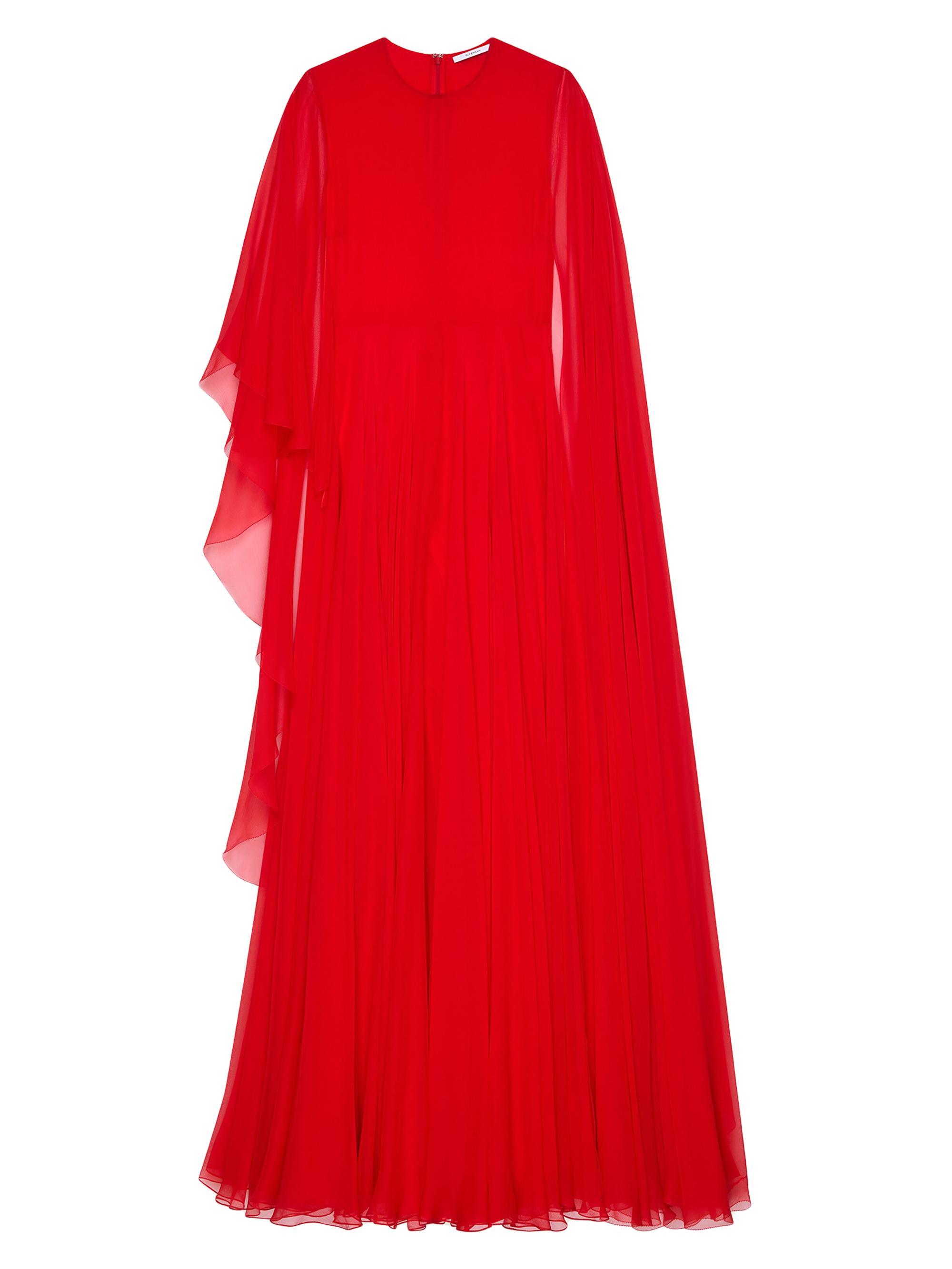 Givenchy Women's Draped Evening Dress in Chiffon with Cape - Red