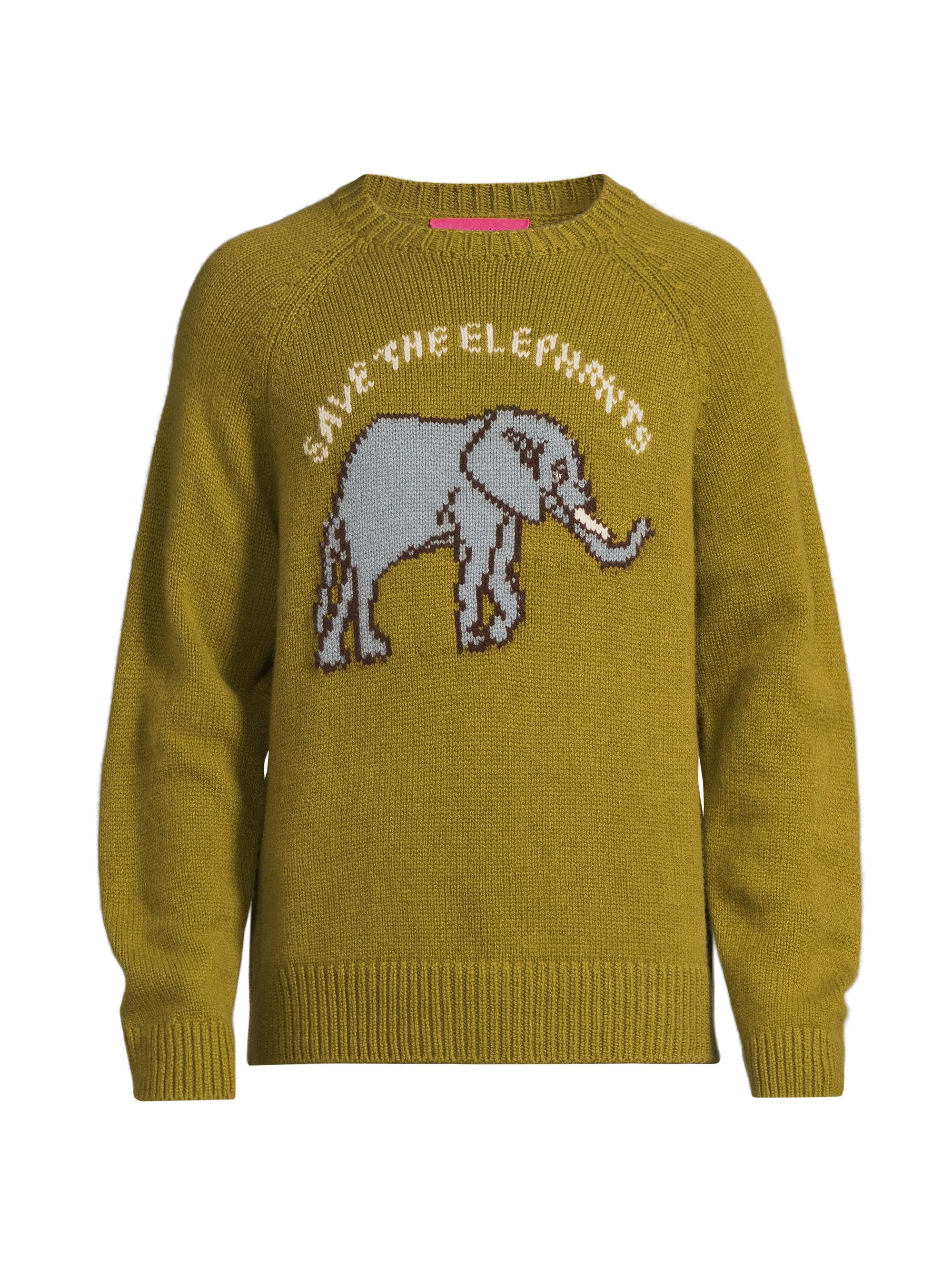 The Elder Statesman Men's Elephant Cashmere Crewneck Sweater - Dark Olive Multi