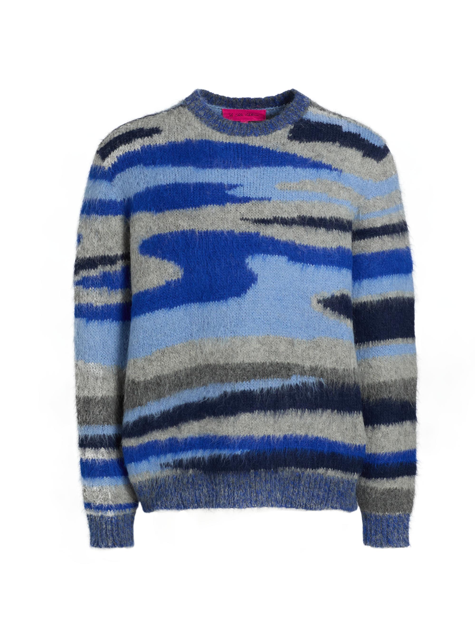 The Elder Statesman Men's Topo Abstract Wool-Blend Crewneck Sweater - Twilight Multi