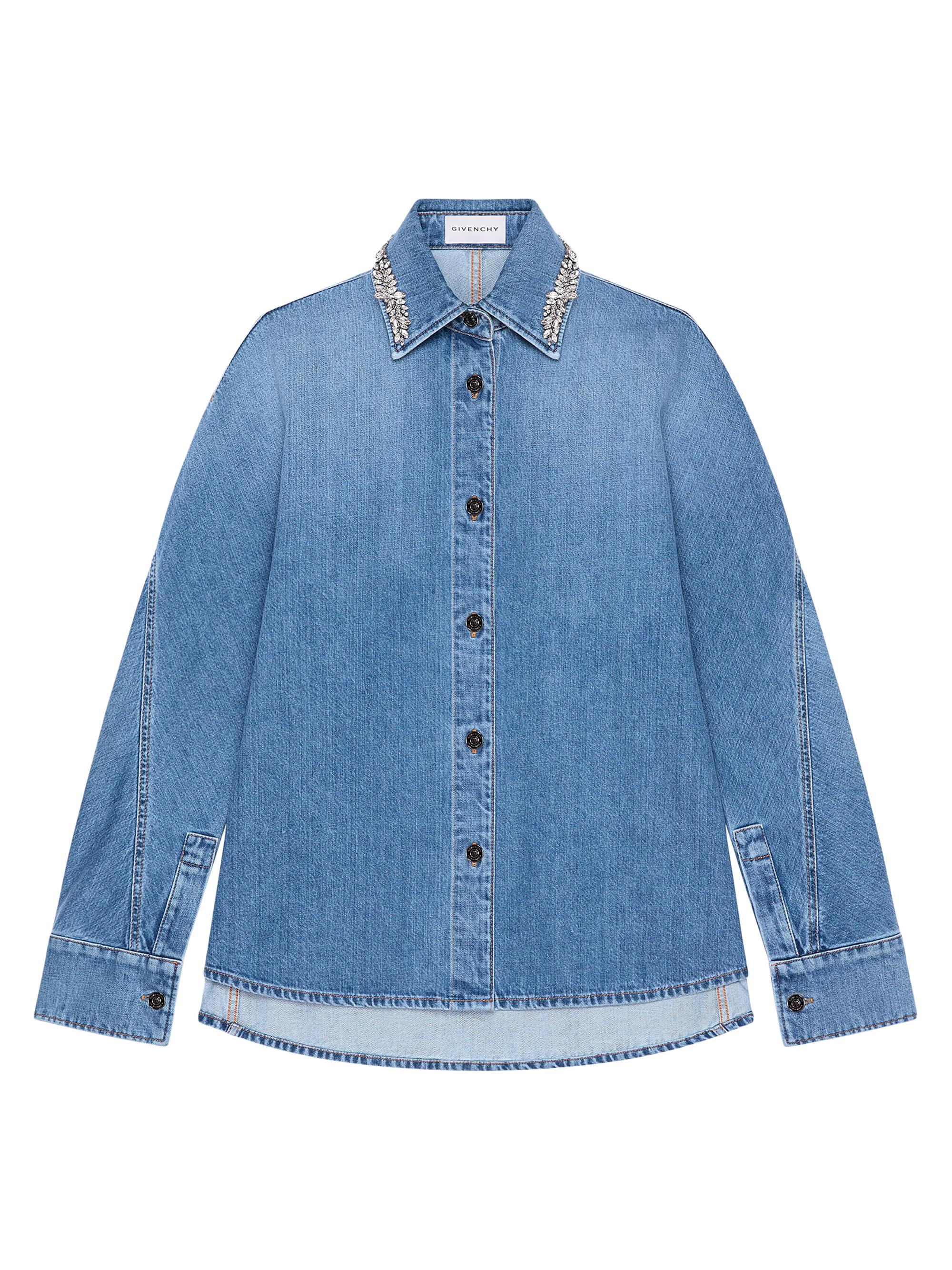 Givenchy Women's Shirt in Washed Denim with Crystals - Medium Blue