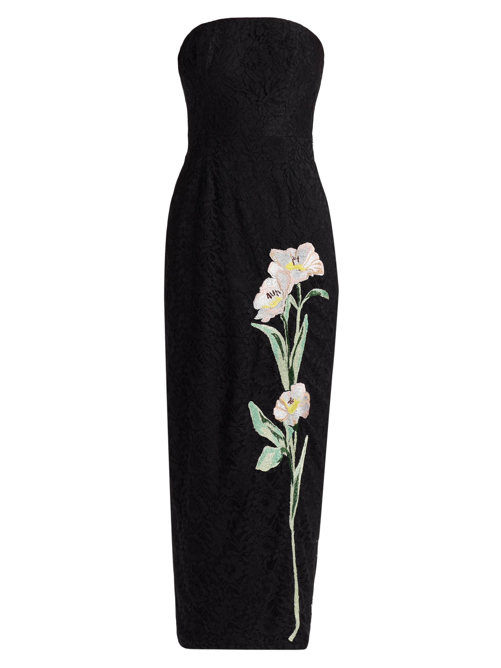 Milly Women's Dolores Floral-Embroidered Strapless Maxi Dress - Black