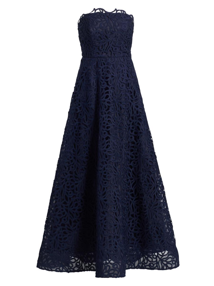 Milly Women's Sonja Curled Lace Gown In Blue